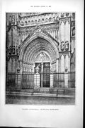 Old Print Toledo Roman Catholic Cathedral Spain Principal Entrance 1887 19th