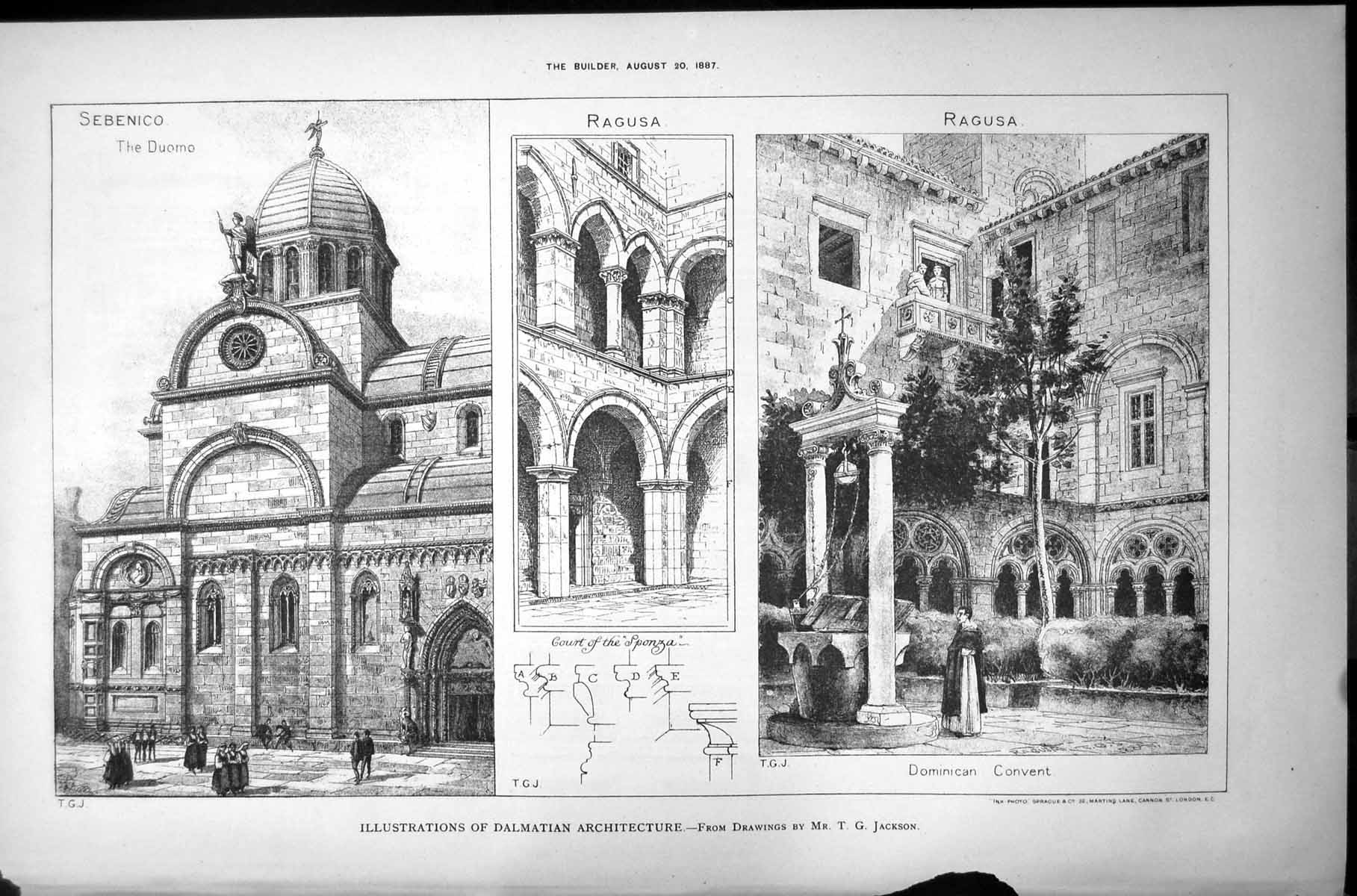 Old Print Dalmation Architecture Sebencio Duomo Ragusa Court Sponza 1887 19th