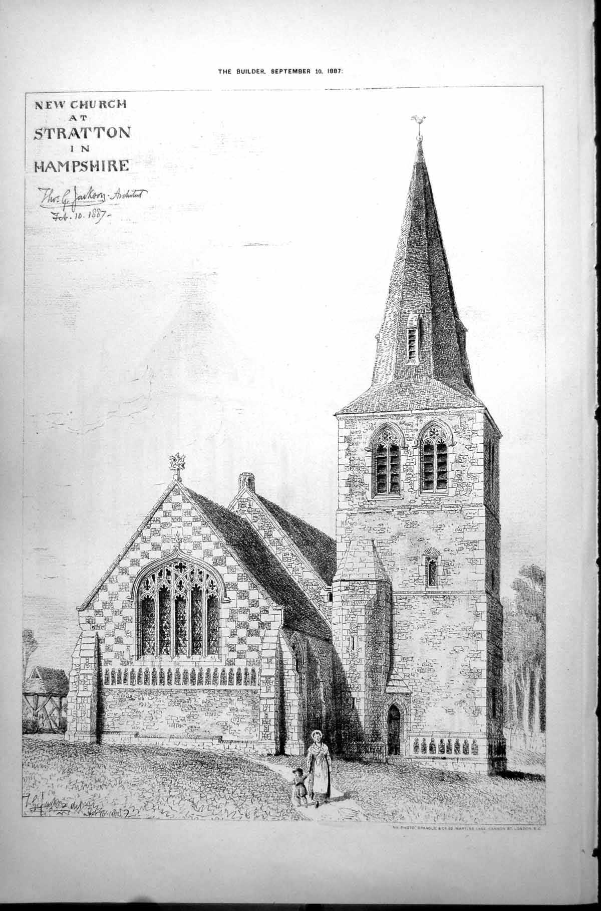 Antique Print New Church Stratton Hampshire Thomas Jackson Architect 1887 19th