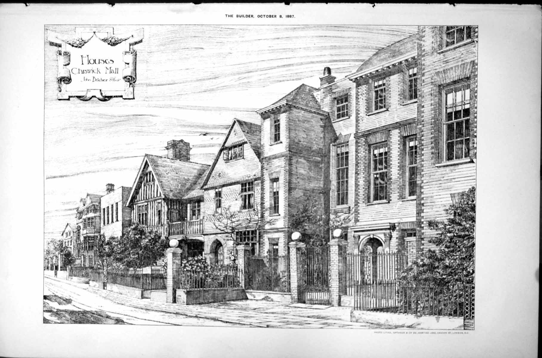 Antique Old Print Houses Street Chiswick Mall John Belcher Architect 1887 19th