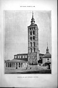 Original Old Antique Print Church San Esteban Segovia Spain Exterior View 1887