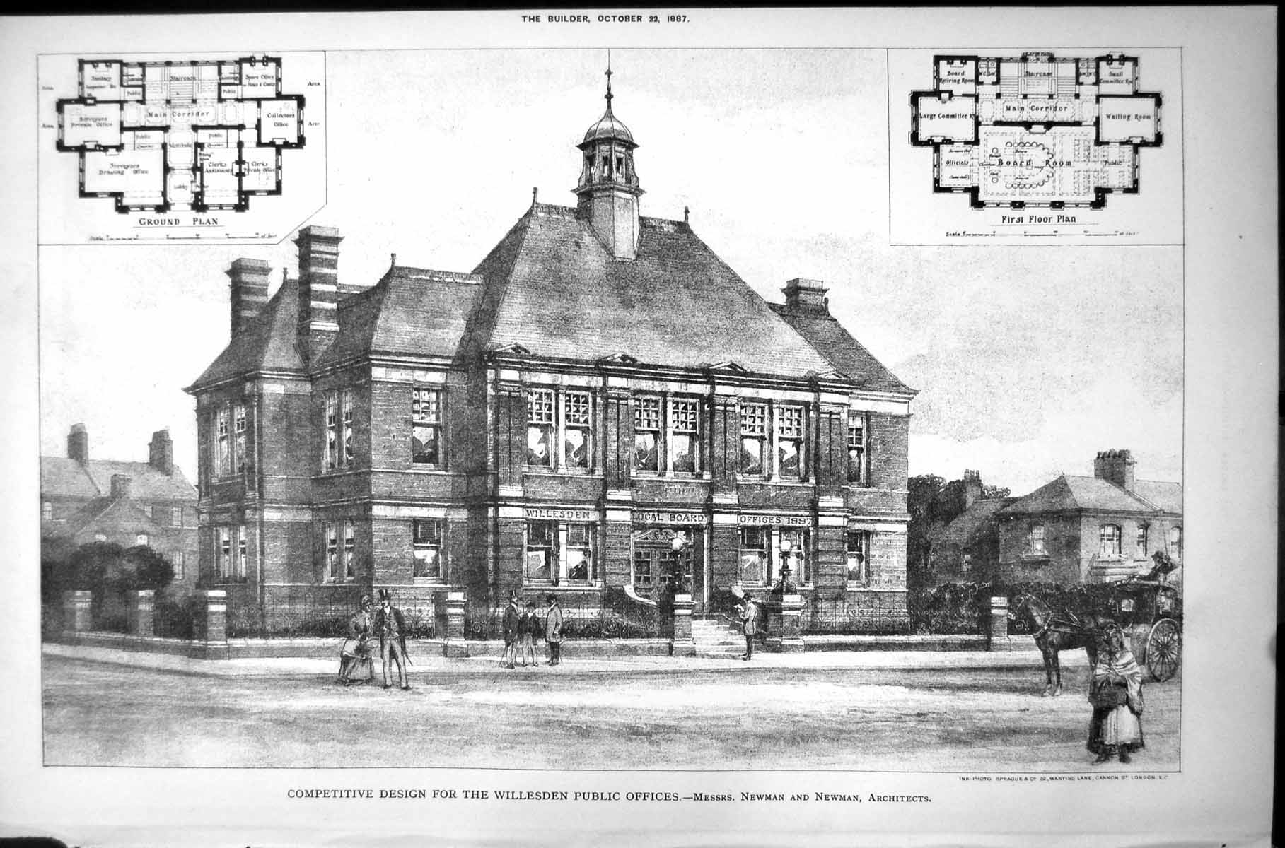 Old Design Willesden Public Offices Plan Messrs Newman Newman Arch 1887 19th
