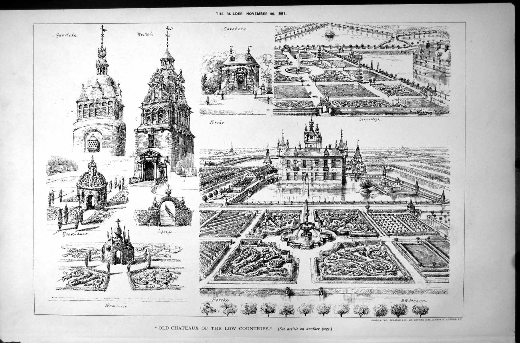 Old Antique Print Chateaux Low Countries Percke Groenhoue Leponge 1887 19th