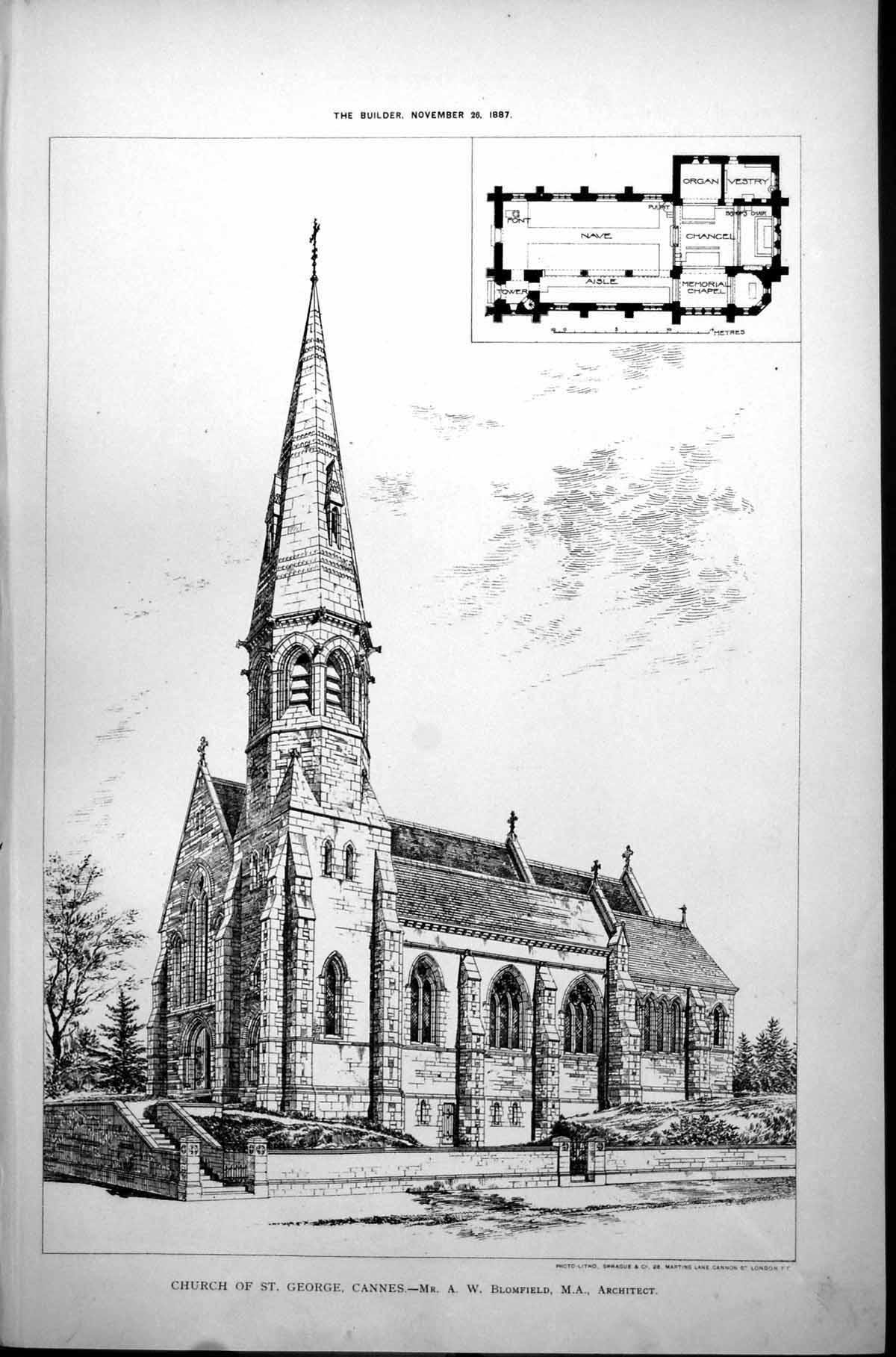 Old Church St George Cannes Exterior Plan A W Blomfield Architect 1887 19th