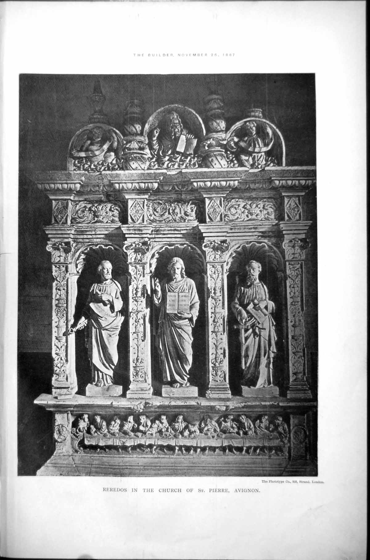 Original Old Antique Print Reredos Church St Pierre Avignon France 1887 19th