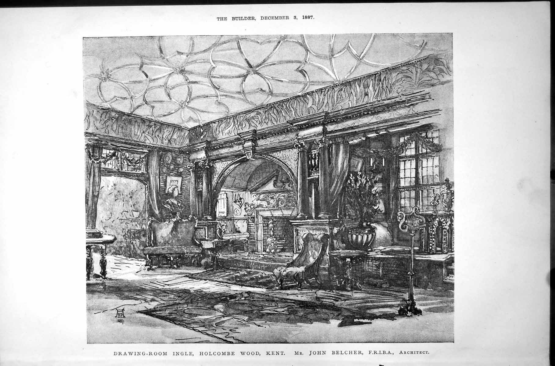 Antique Print Drawing Room Ingle Holcombe Wood Kent John Belcher Arch 1887