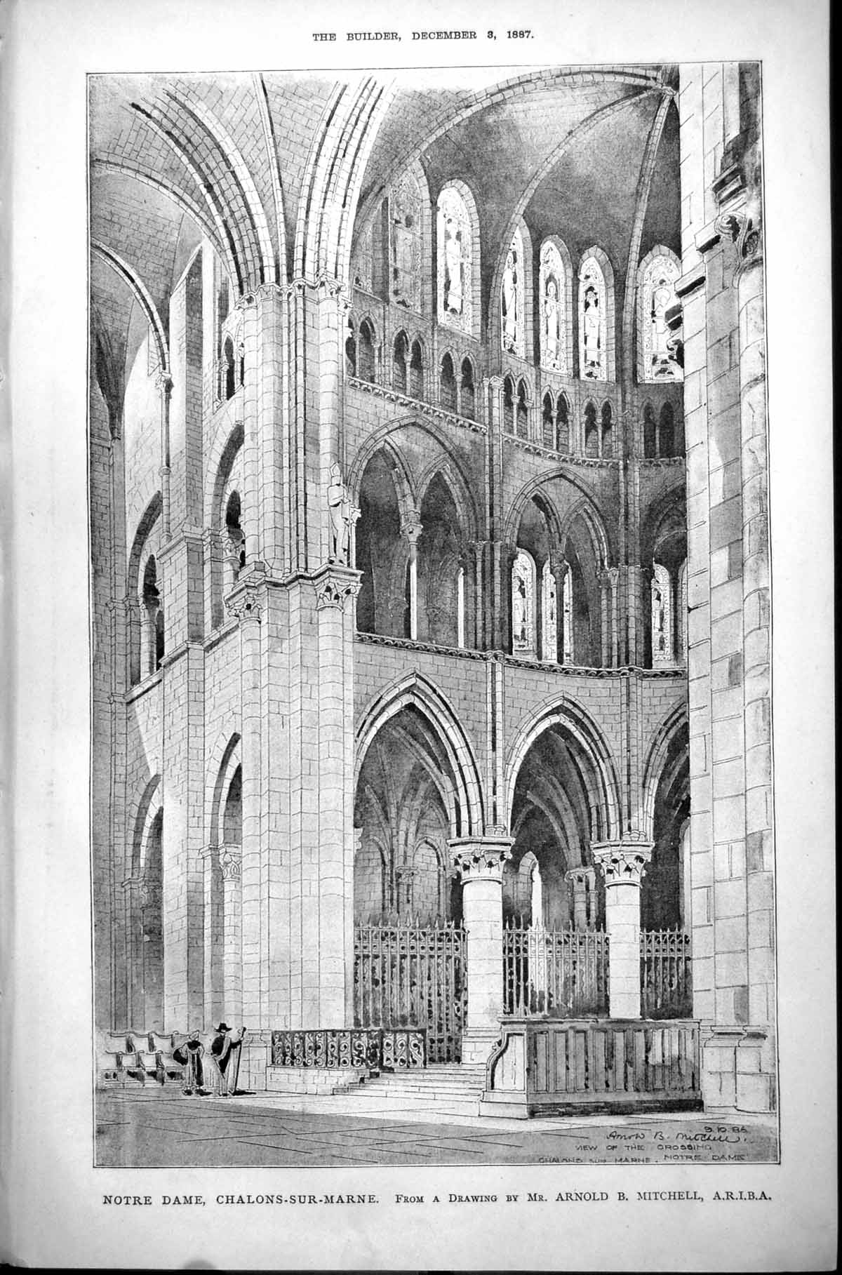 Old Antique Print Notre Dame Chalons-Sur-Marne Drawing ArnMitchell 1887 19th