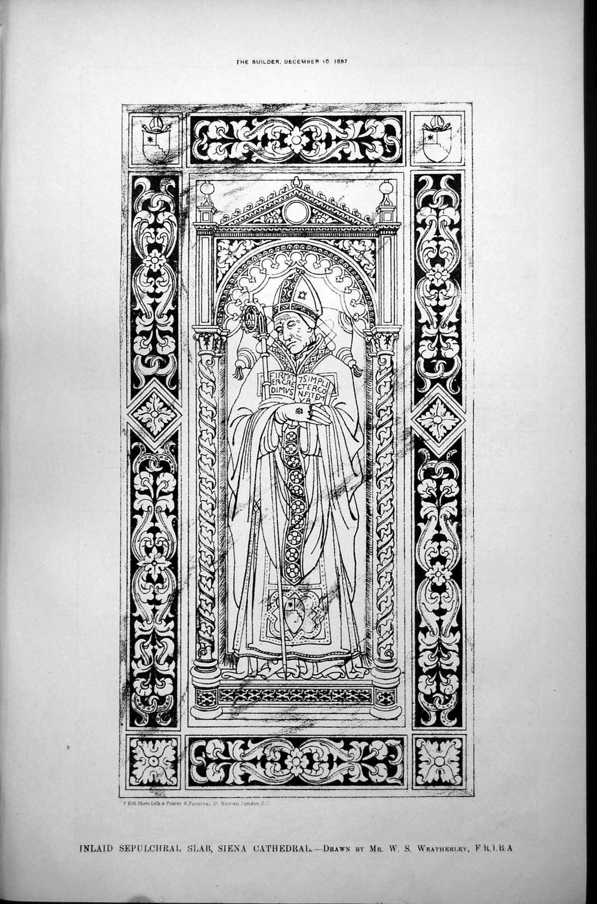 Old Inlaid Sepulchral Slab Siena Cathedral Drawn W S Weatherley 1887Victorian