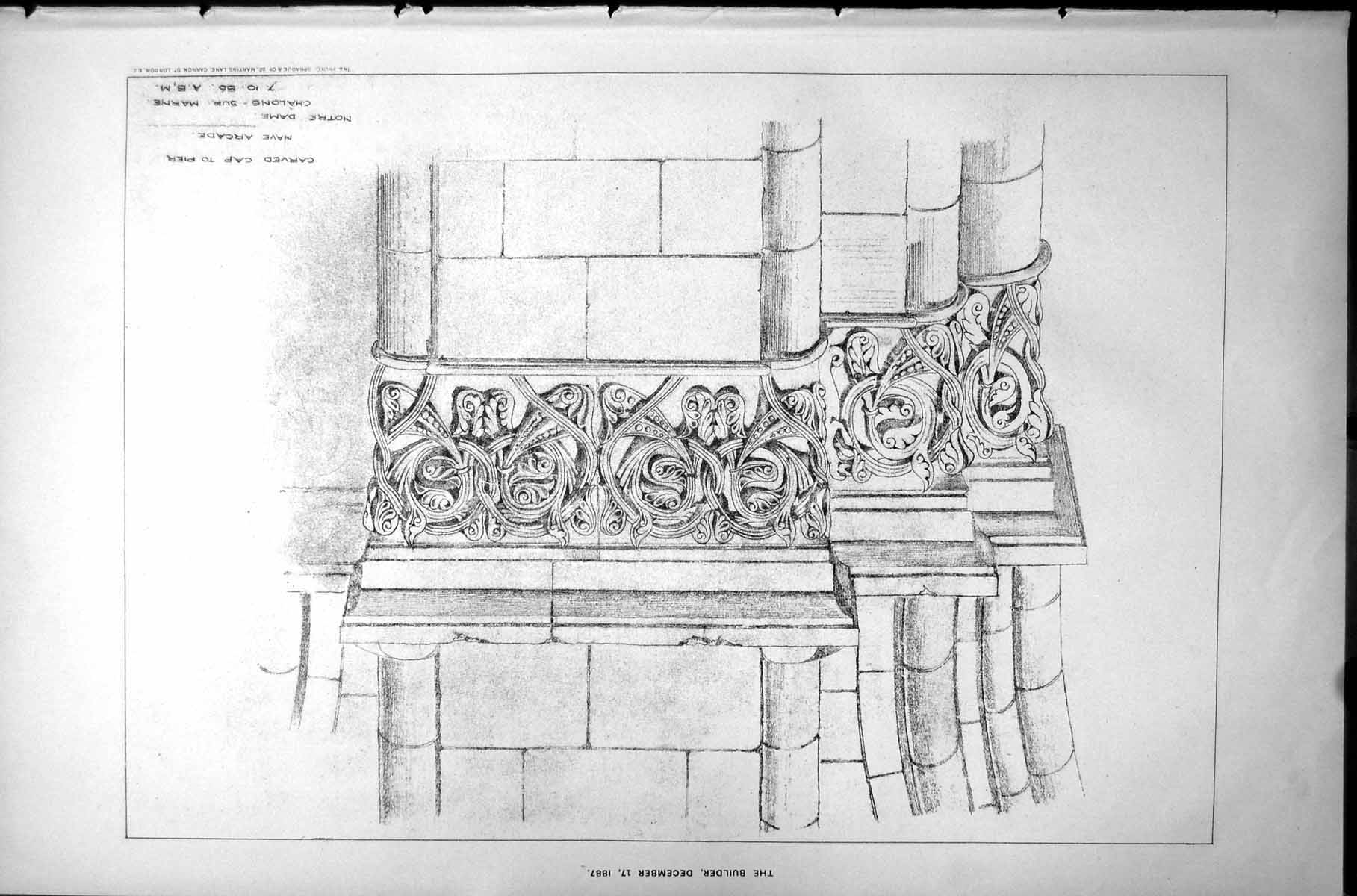 Old Carved Cap To Pier Nave Arcade Notre Dame Chalons Sur Marne 1887Victorian