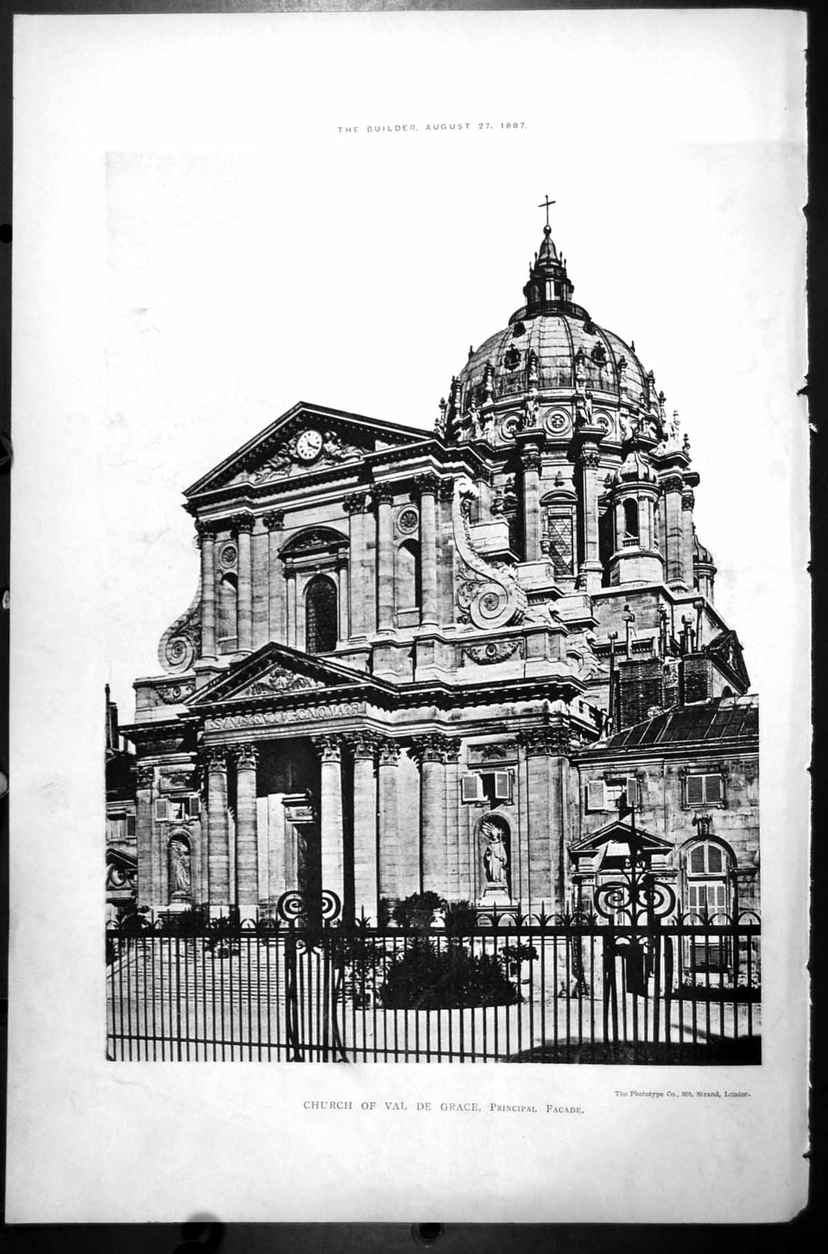 Original Old Antique Print Church Val De Grace Principal Facade 1887Victorian