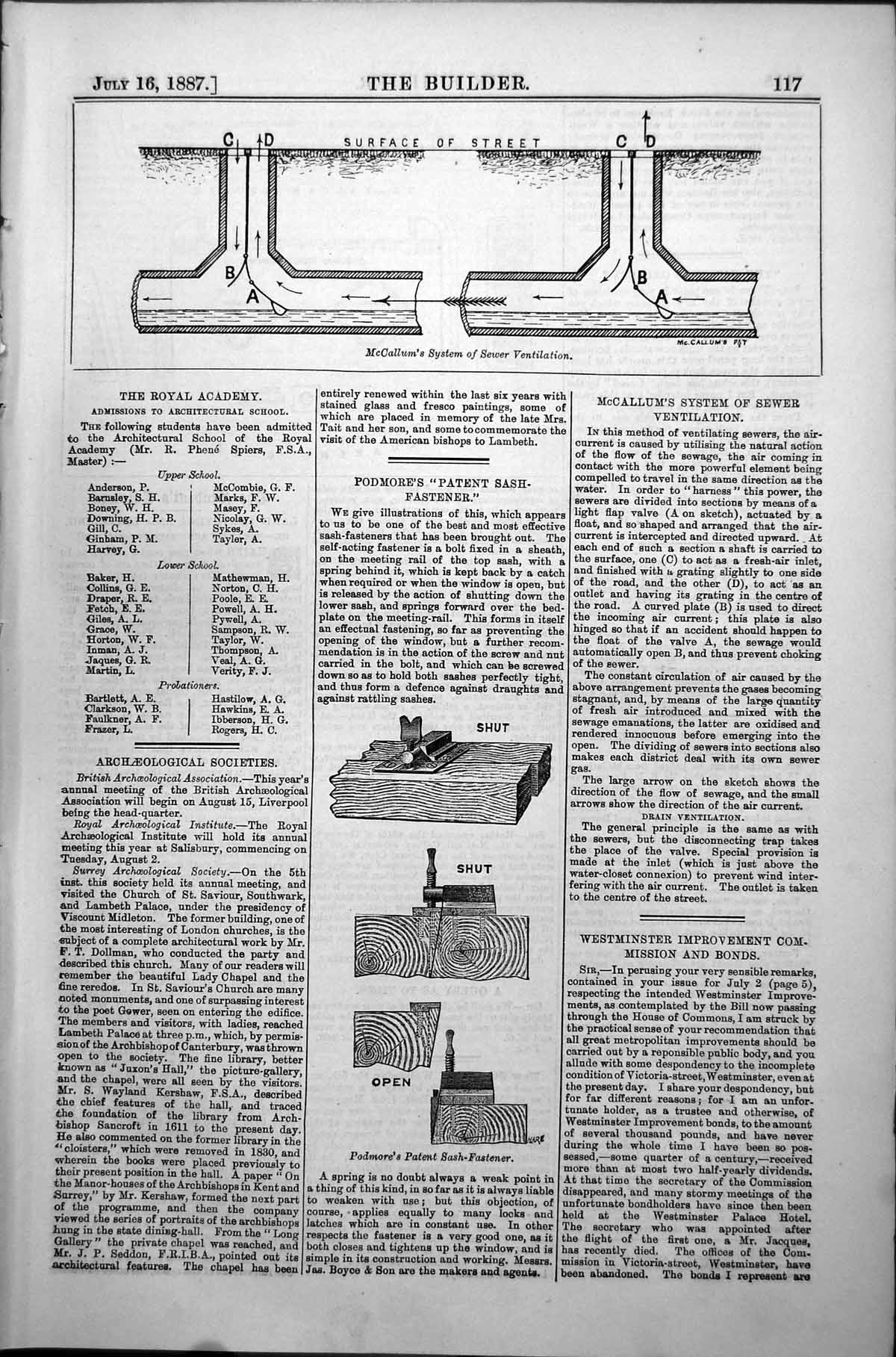 Old Mccallums Sewer Ventilation Podmores Sash Fastener Nat Gallery1887 19th