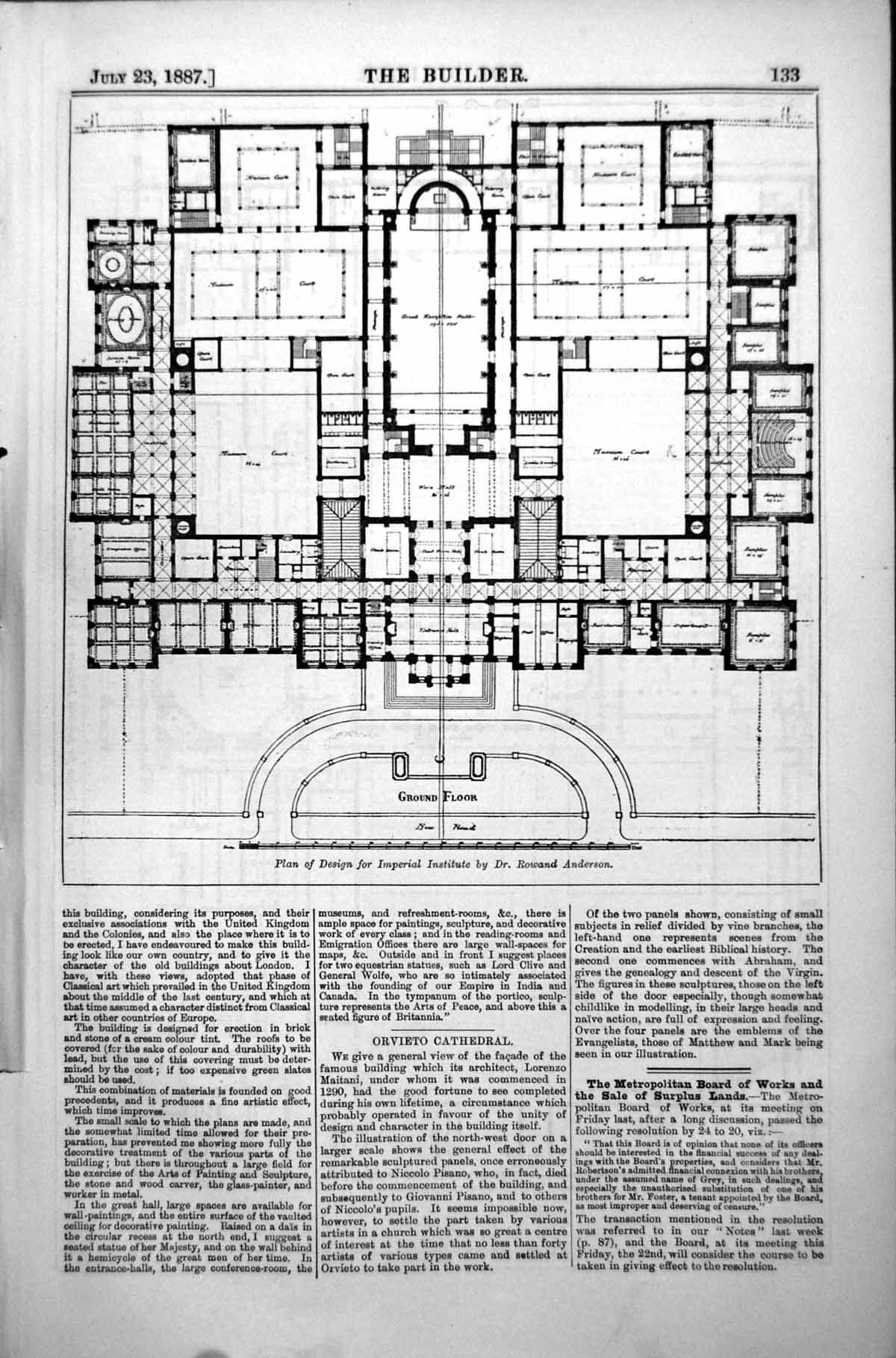 Old Plan Design Imperial Institute Dr Rowand Anderson A Blomfield 1887 19th