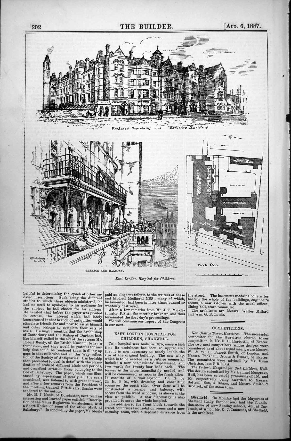 Antique Print East London Hospital Children Proposed New Wing Terrace 1887 19th