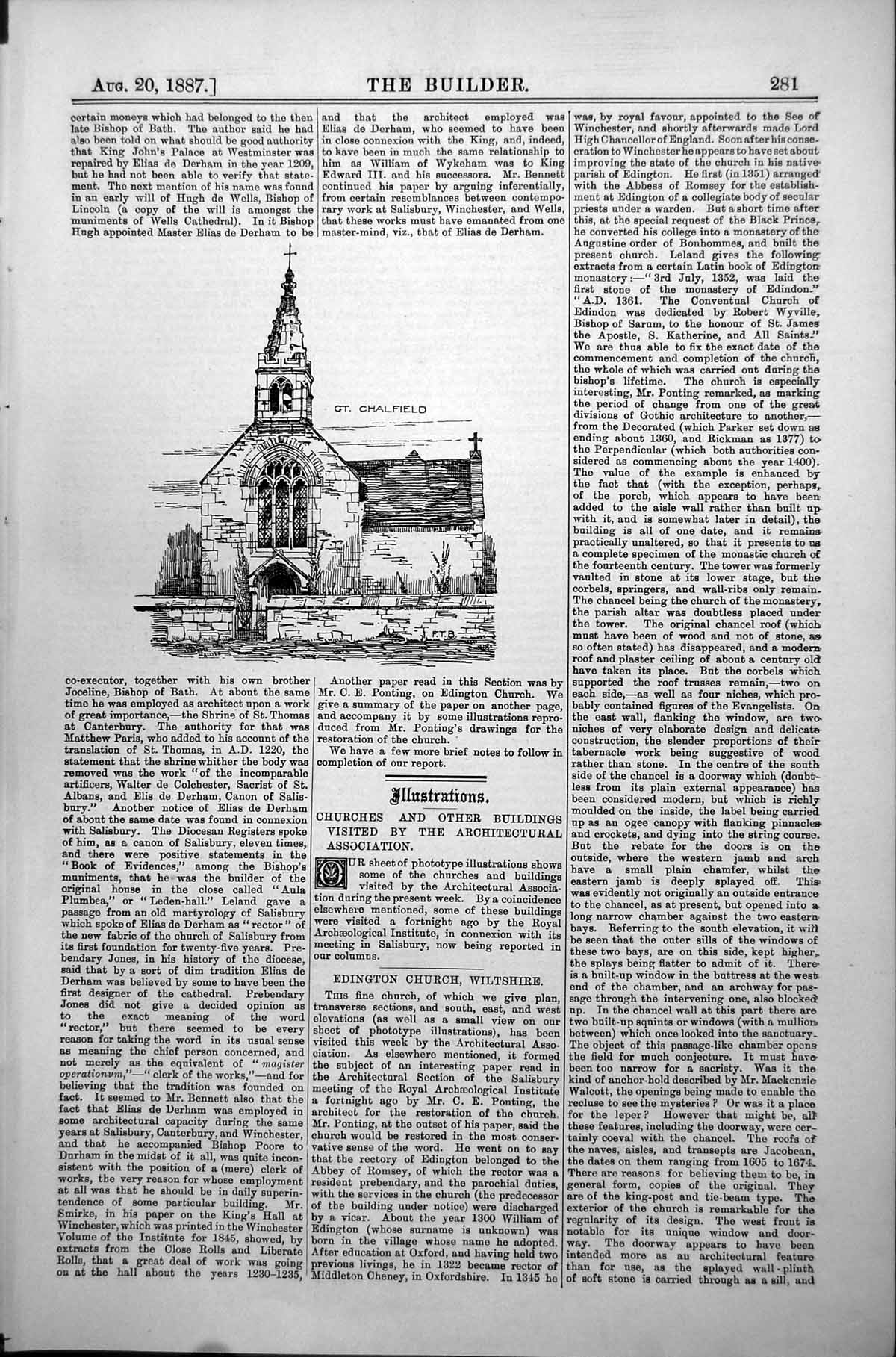 Antique Print Church Great Chalfield Visited Architectural Association 1887