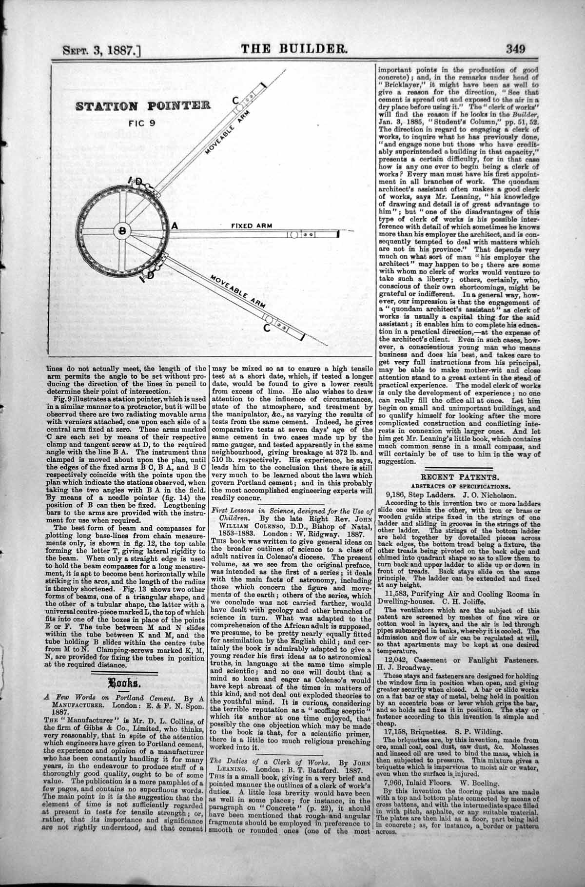 Original Old Antique Print Diagram Station Pointer Moveable Arm Fixed Arm 1887