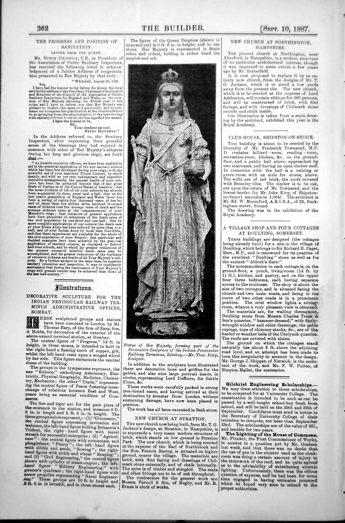 Old Statue Queen Sculpture Indian Peninsular Railway Terminus Bombay1887 19th