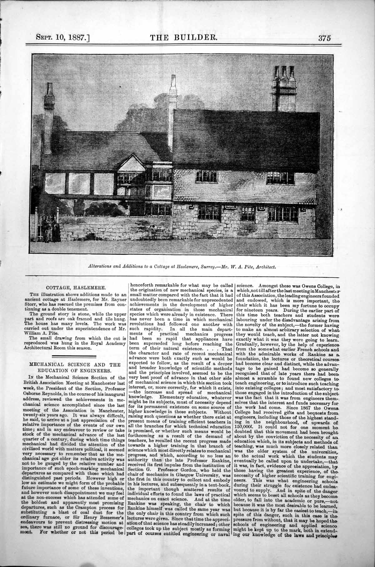 Old Print Alterations Cottage Haslemere Surrey W Pite Trigonometrical Sines1887