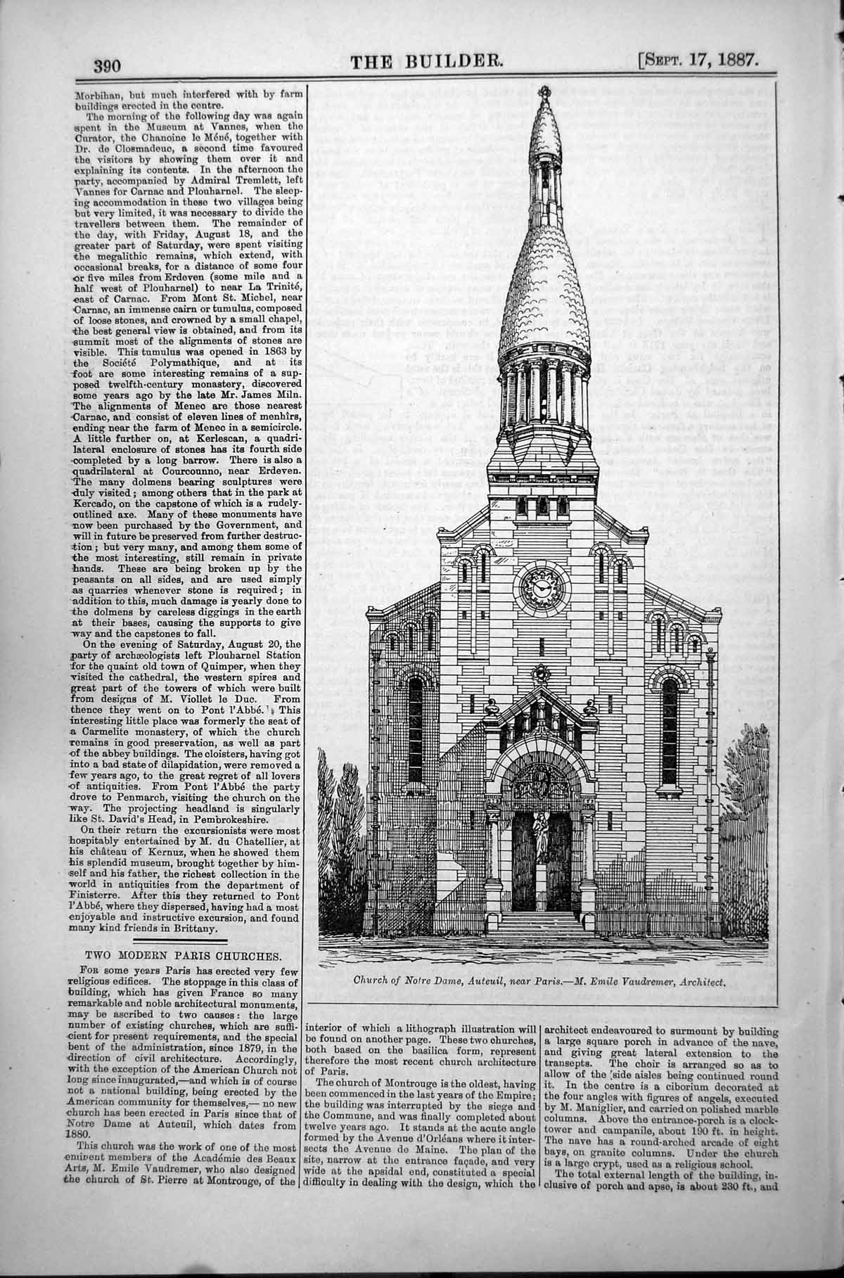 Old Church Notre Dame Auteuil Near Paris M Emile Vaudremer Arch 1887 Victorian