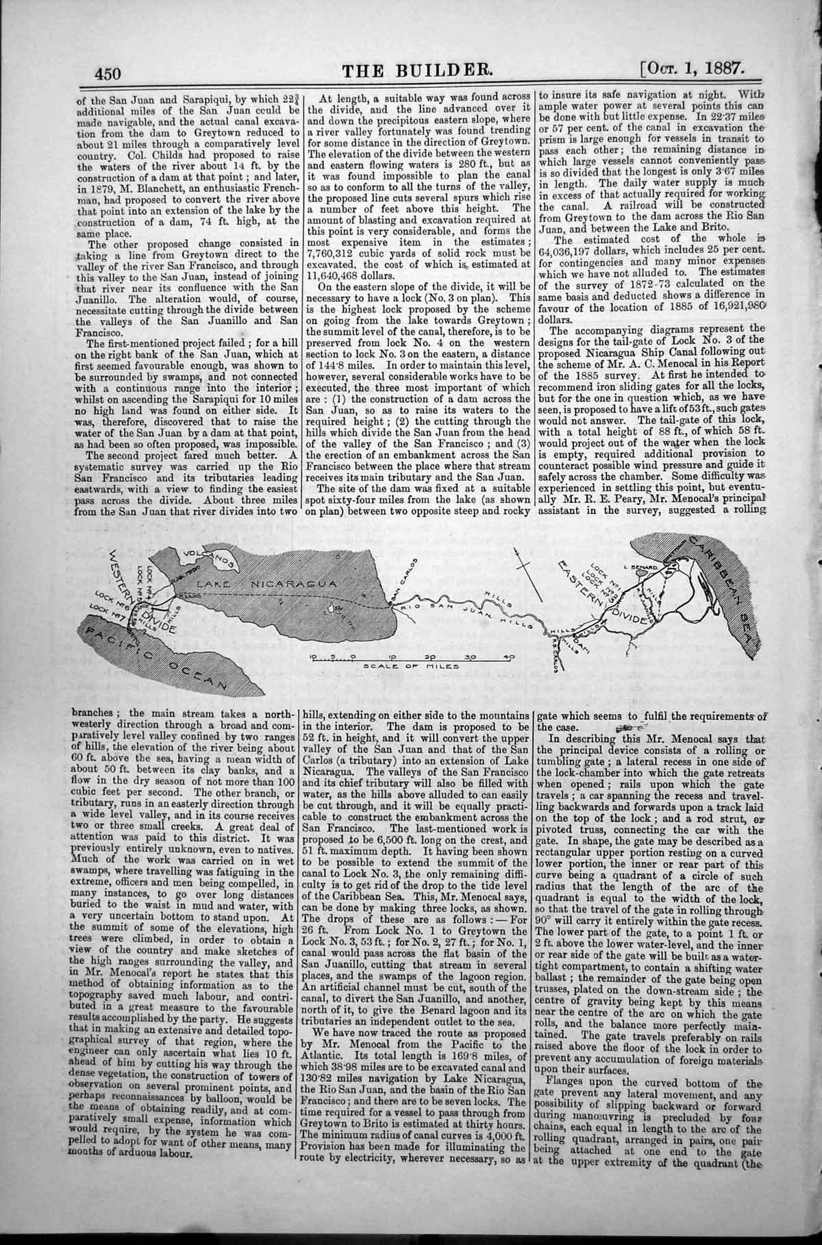 Old Proposed Nicaragua Canal Pacific Ocean Lake Nicaragua Caribbean1887 19th
