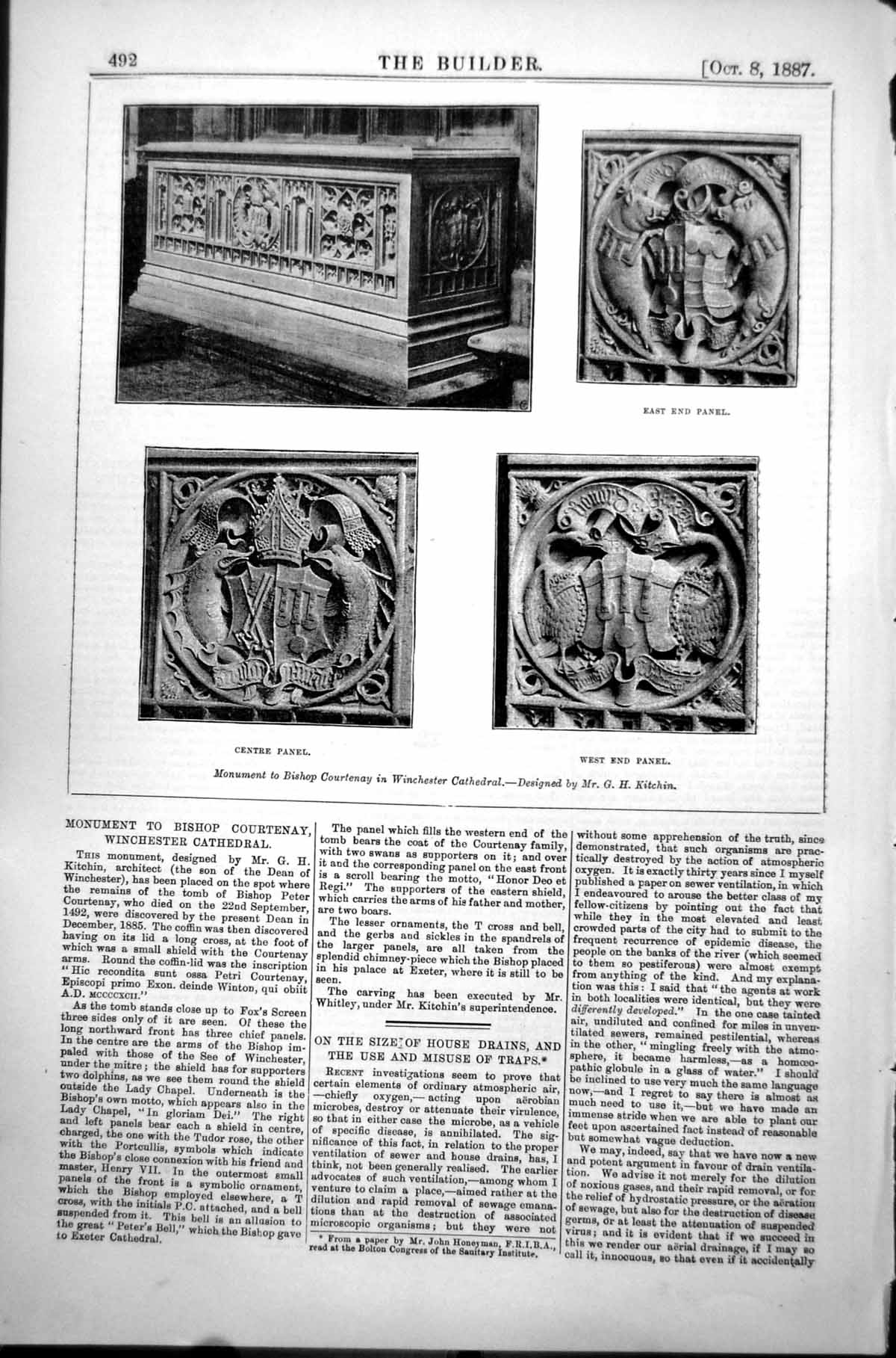 Antique Print Monument Bishop Courtenay Winchester Cathedral G Kitchin 1887