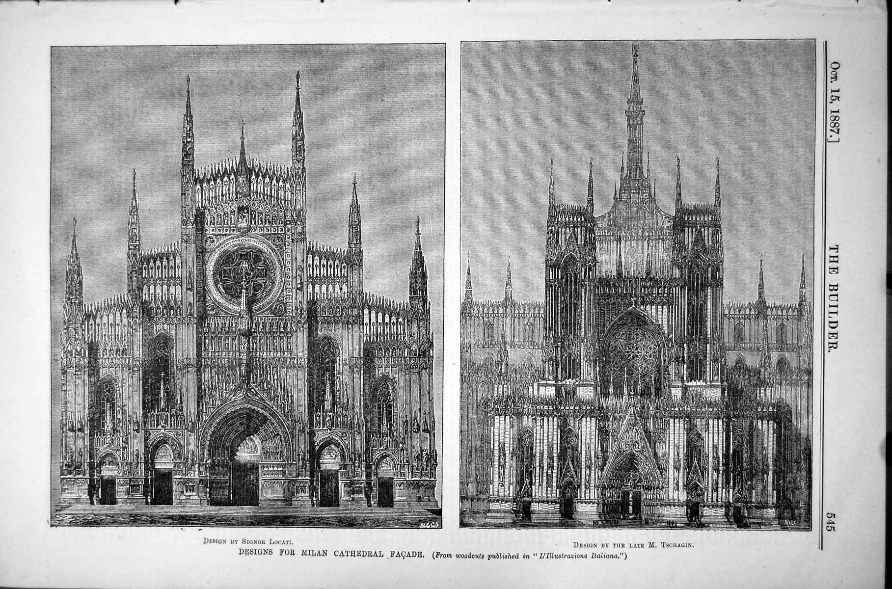 Old Designs Milan Cathedral Facade Signor Locati Late M Tschagin 1887 Victorian