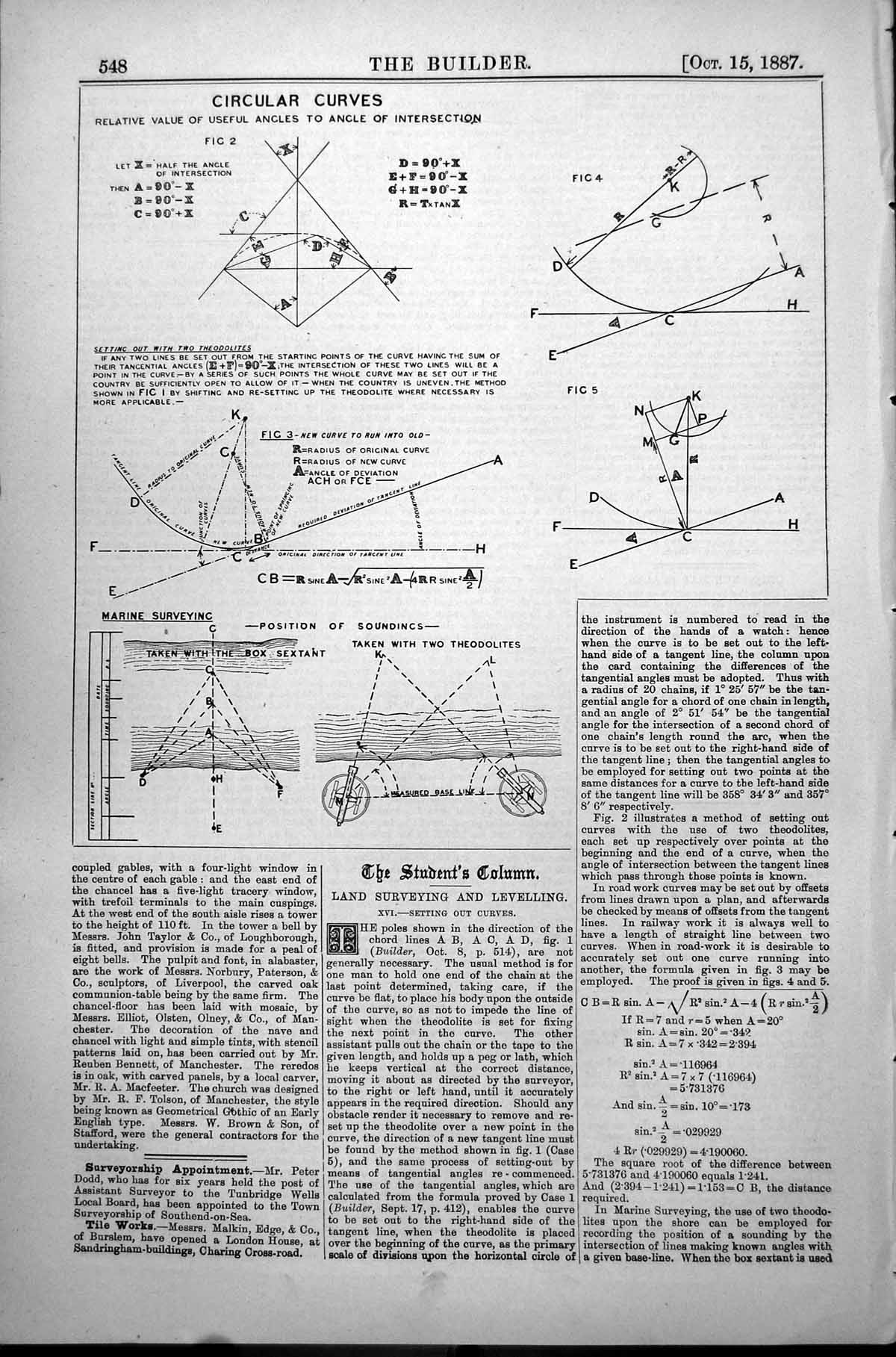 Old Print Circular Curves Value Useful Angles Intersection Marine Surveying1887
