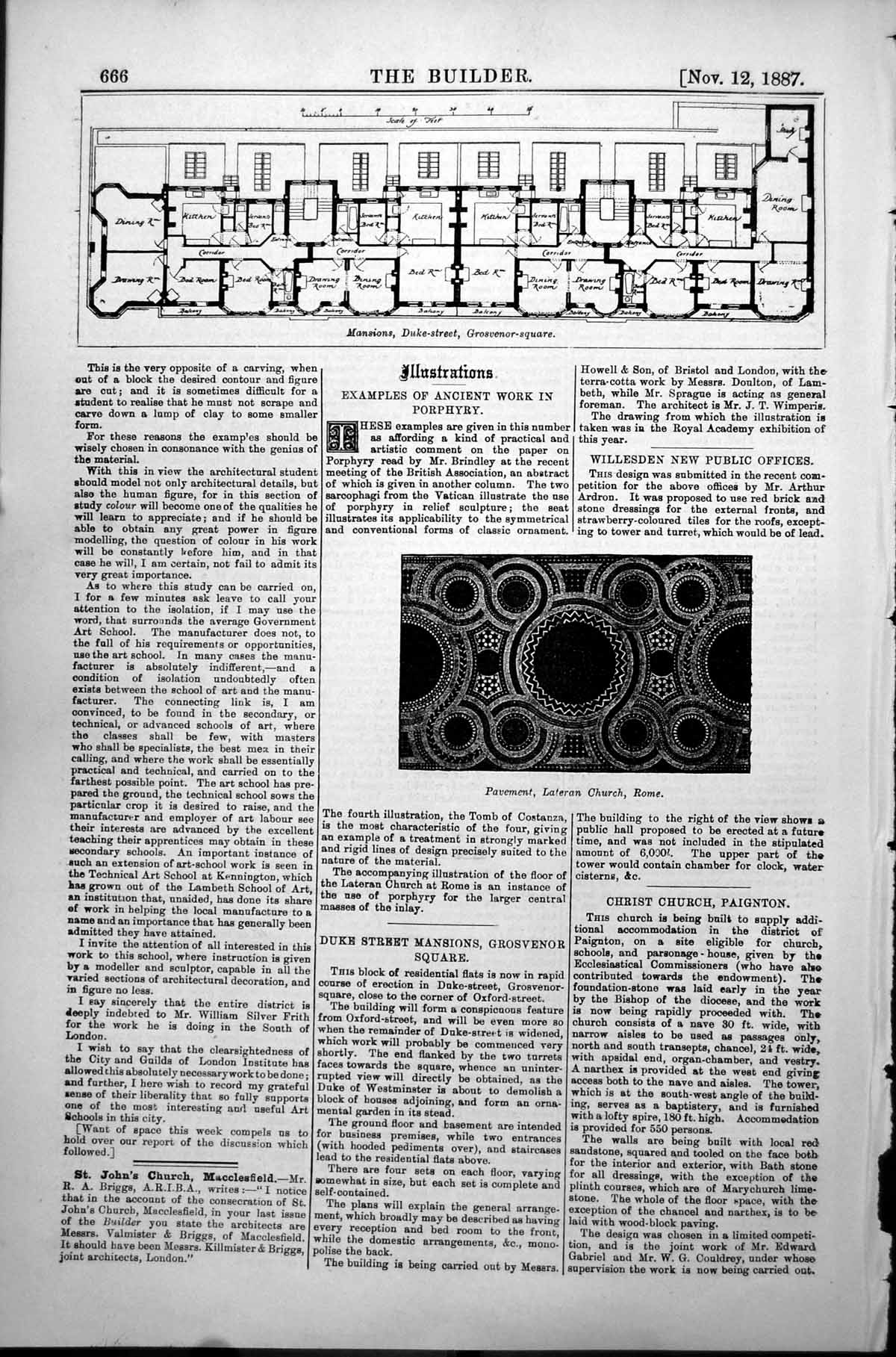 Old Plan Mansions Grosvenor Square Pavement Lateran Church Rome 1887 Victorian