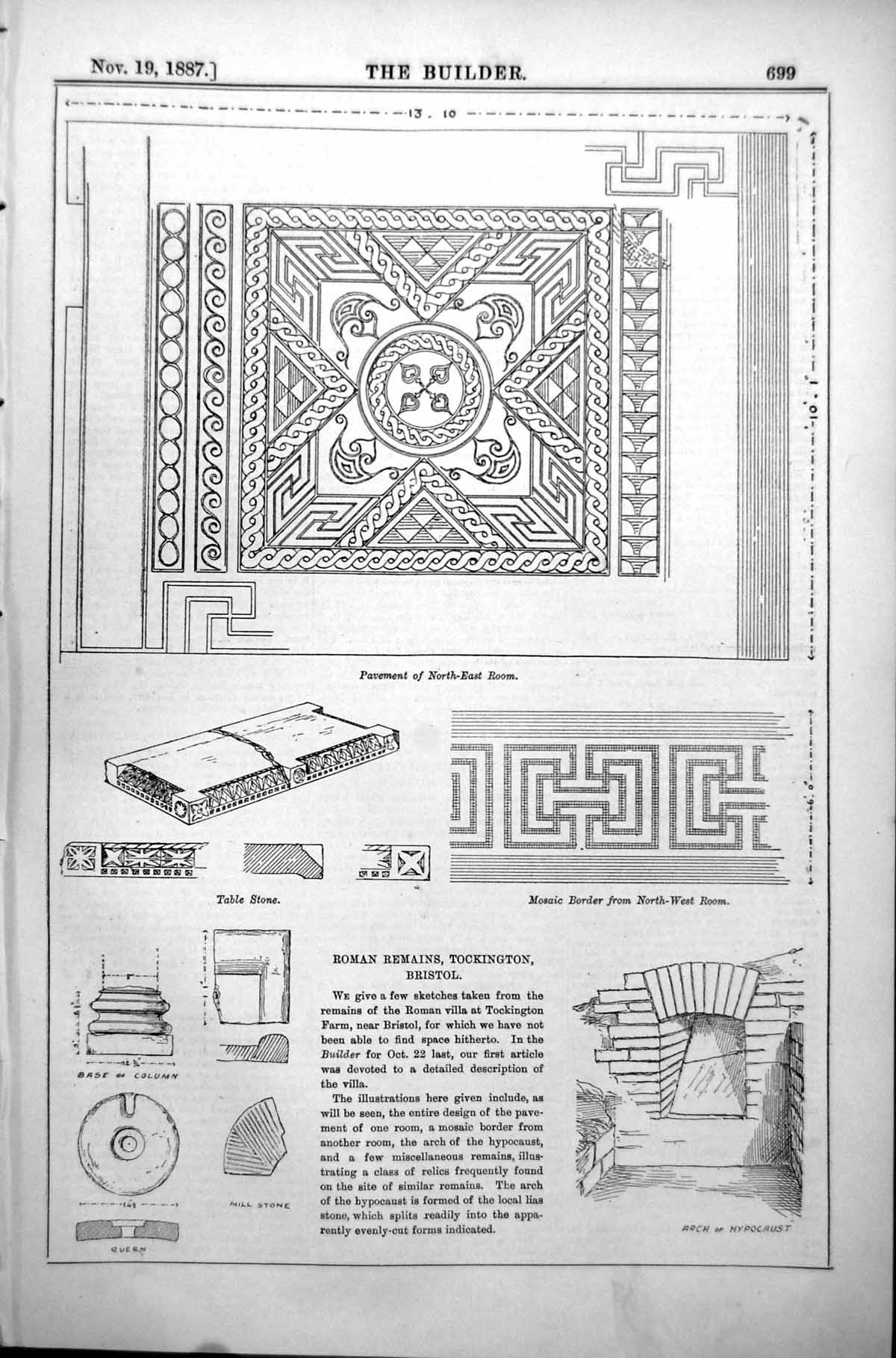 Old Roman Remains Tockington Bristol Arch Mosaic Border Pavement 1887 Victorian
