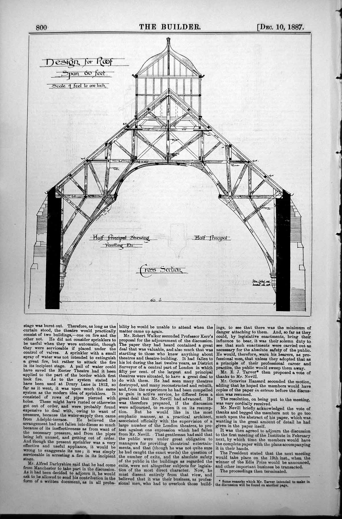 Old Design RoSpan Cross Section Half Principal Showing Vaulting 1887 Victorian
