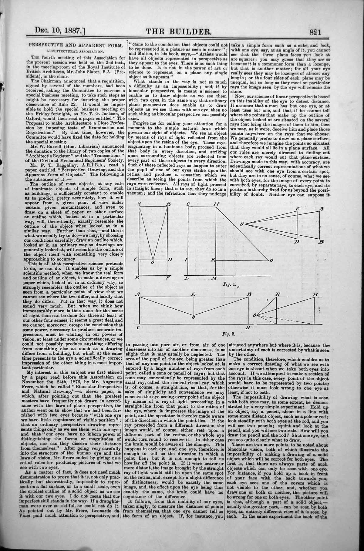 Antique Old Print Perspective Apparent Form Architectural Assoc Angles 1887