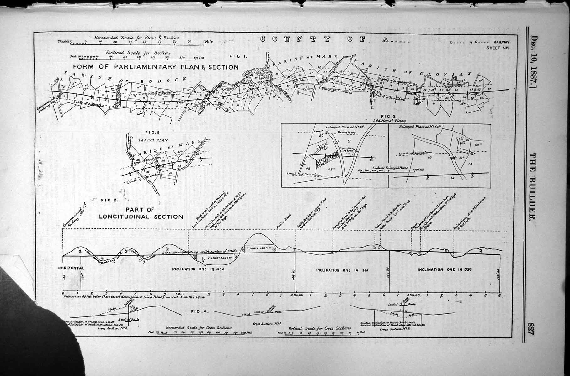 Old Print Form Parliamentary Plan Section Parish Budock Mabe Glovias 1887 19th