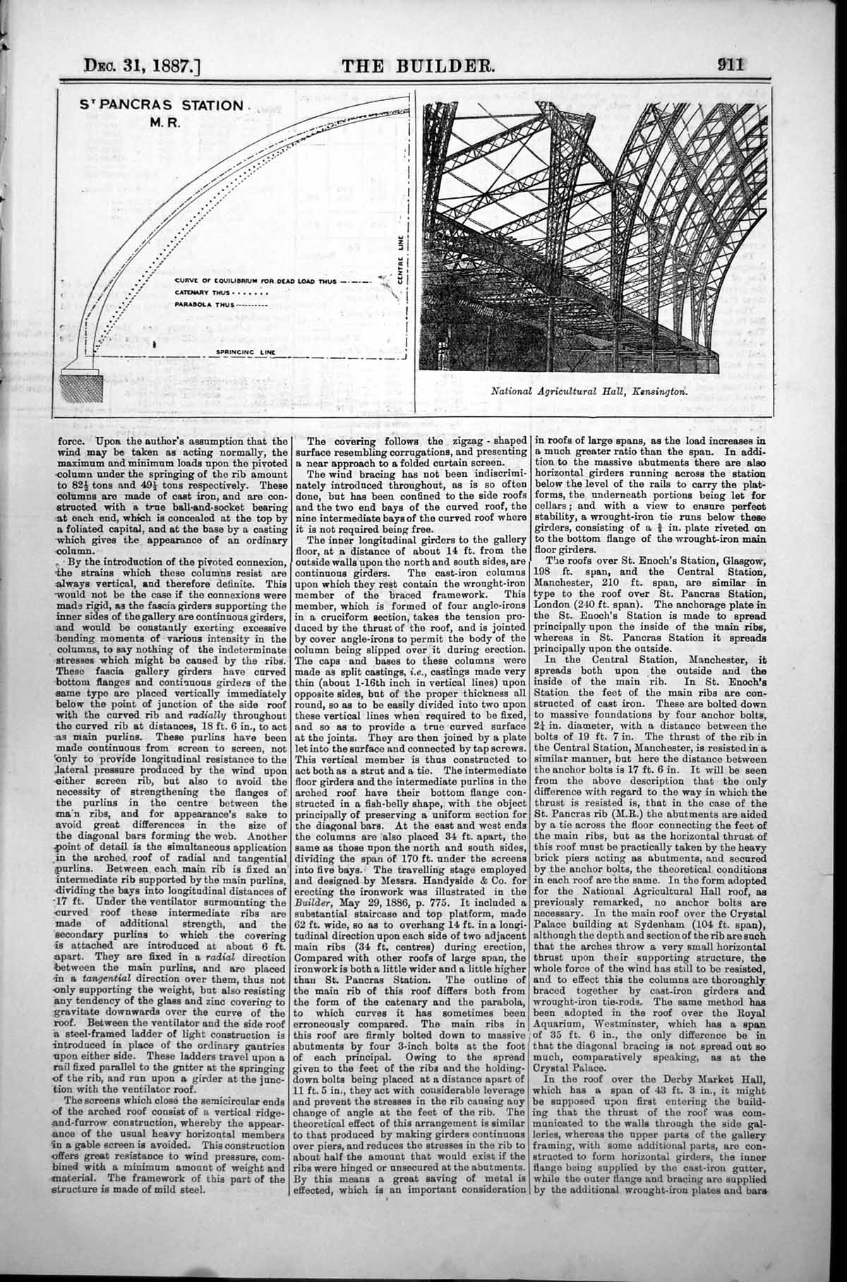 Old St Pancras Station Curve National Agricultural Hall Kensington 1887 19th