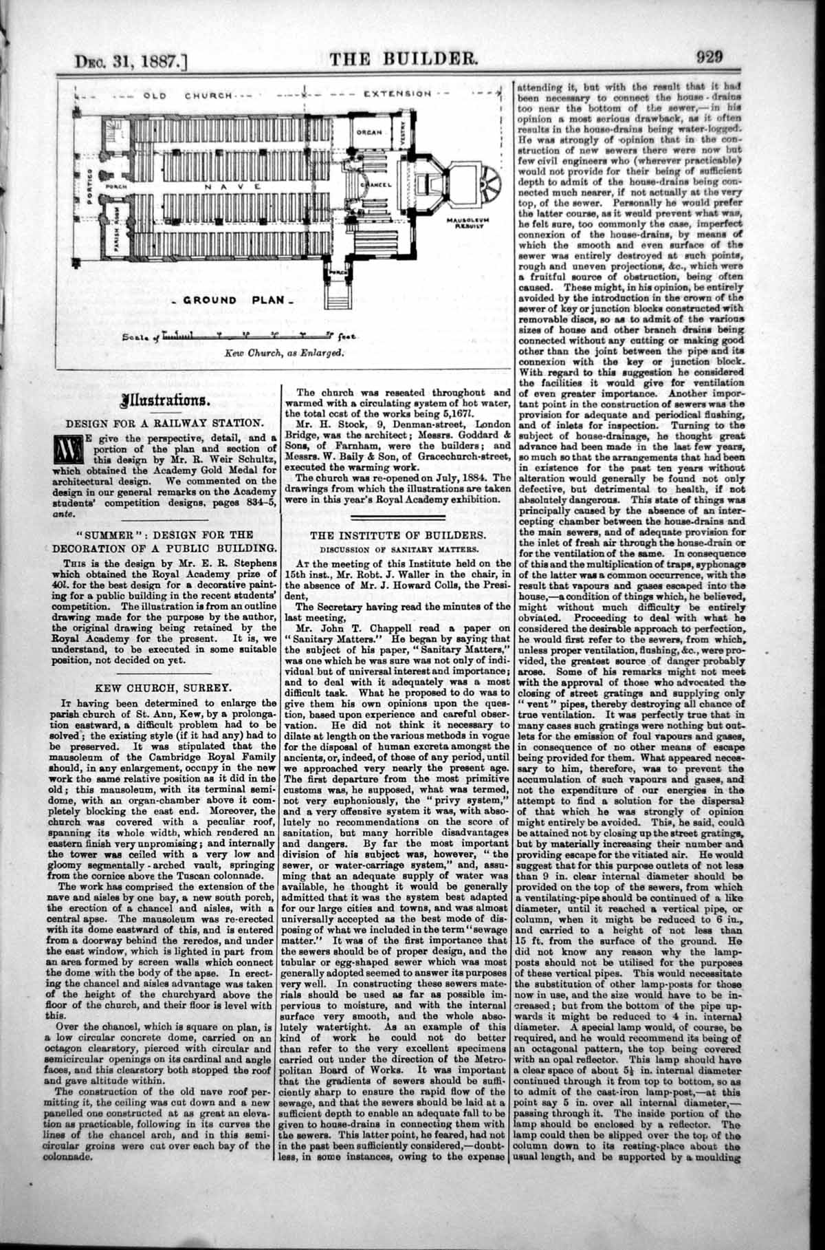 Old Antique Print Ground Plan Extension Kew Church Mausoleum Rebuilt 1887 19th