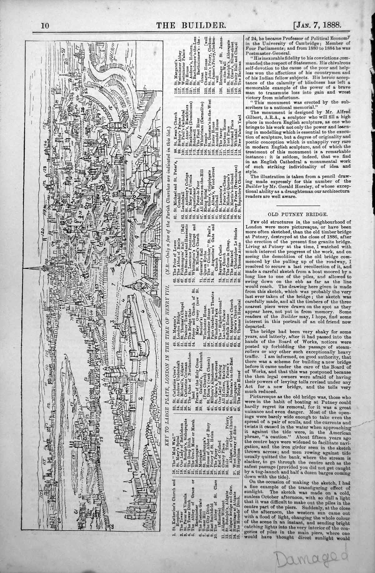 Original Old Antique Print Key Large Plate London Time Henry V111 1888 Damaged