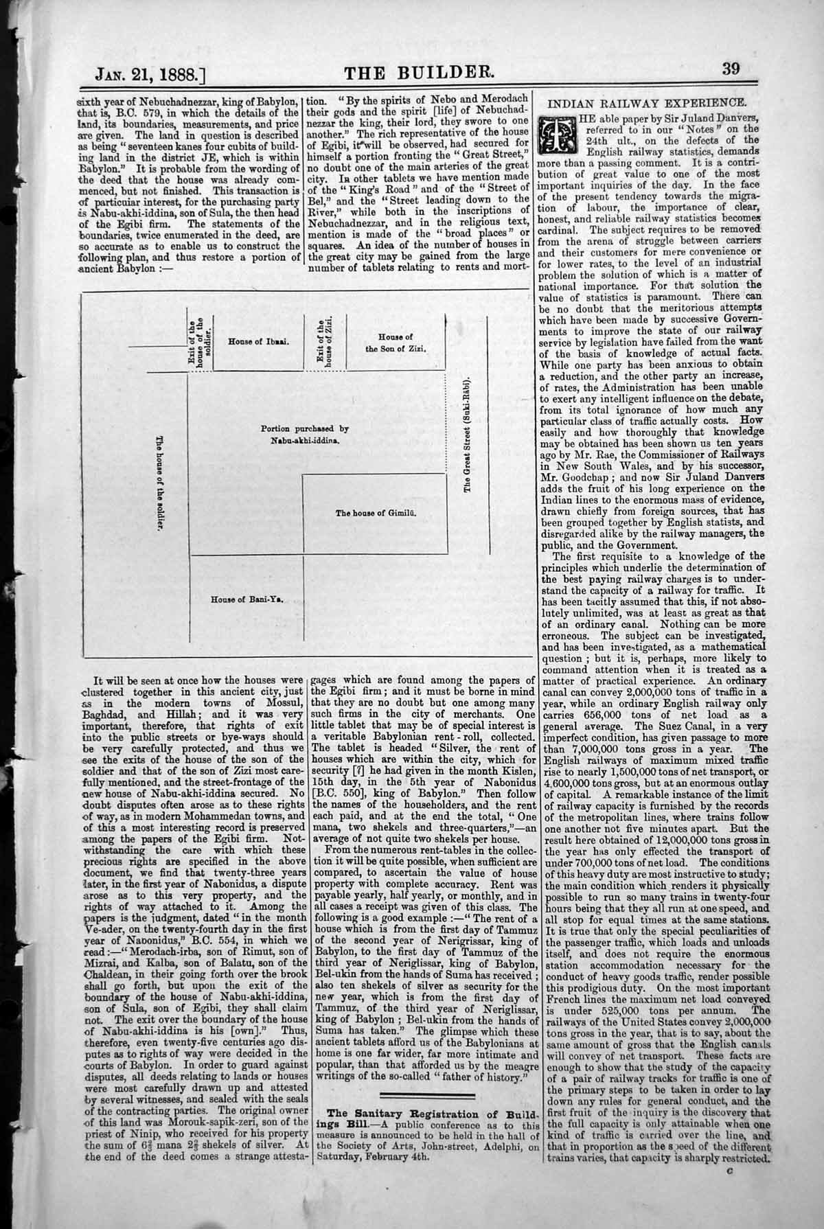 Old Print Plan Ground Nabu-Skhi-Iddina House Gimila Bani-Ya Son Zizi 1888 19th
