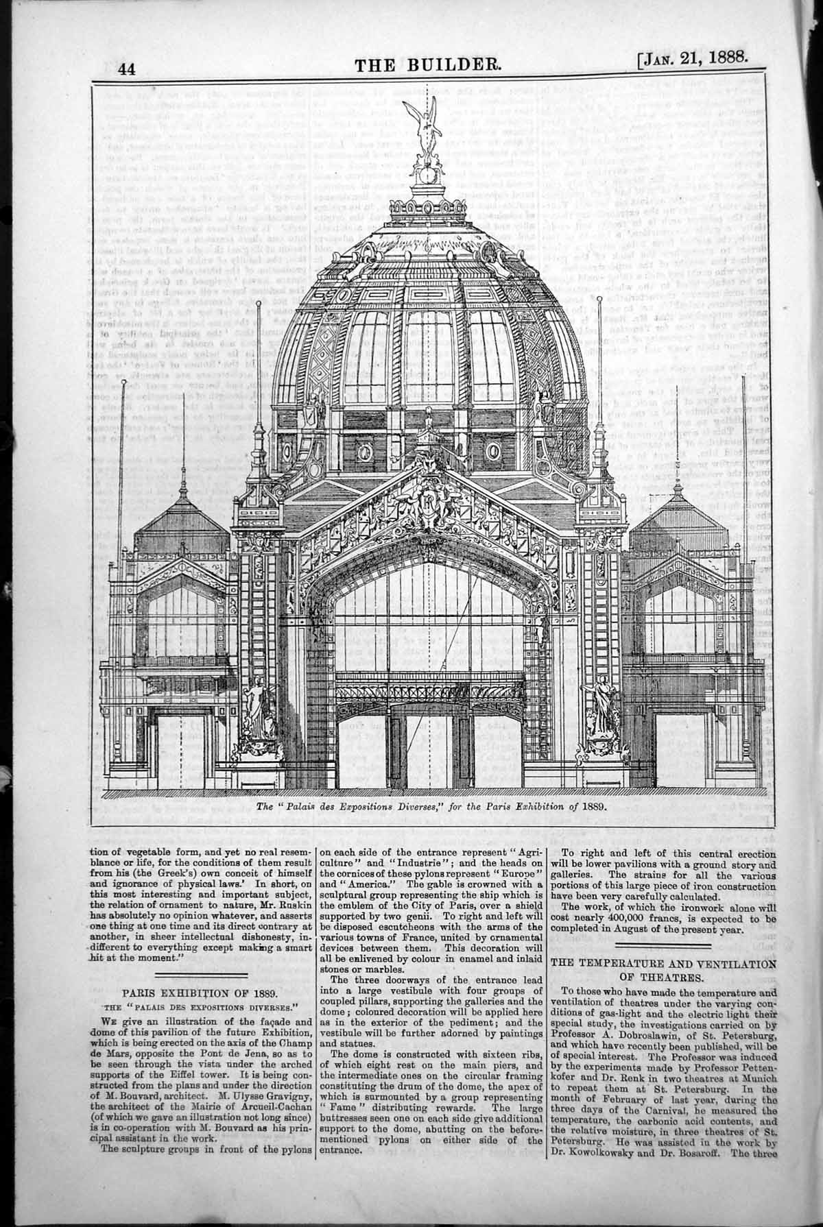 Antique Old Print Palais Des Expositions Diverses Paris Exhibition 1889 1888