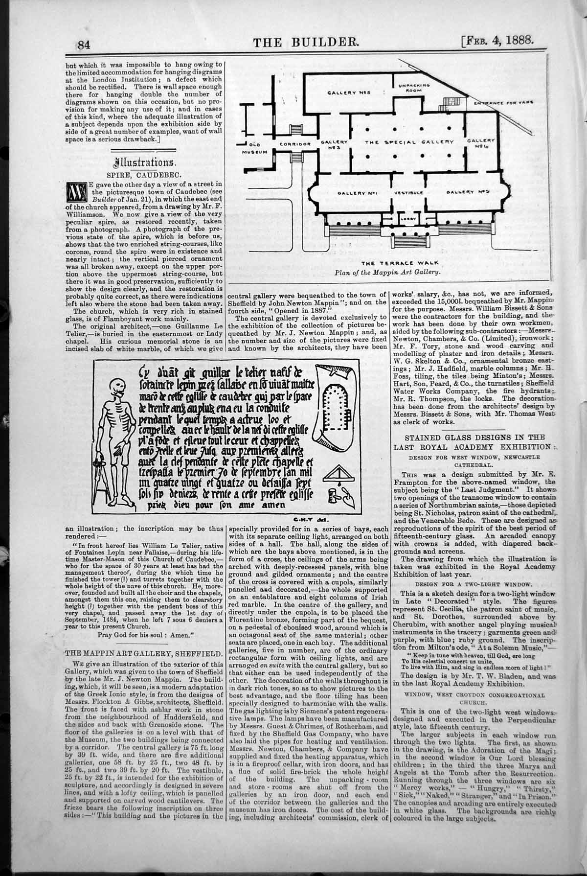Antique Old Print Plan Mappin Art Gallery Sheffield Terrace Walk Museum 1888