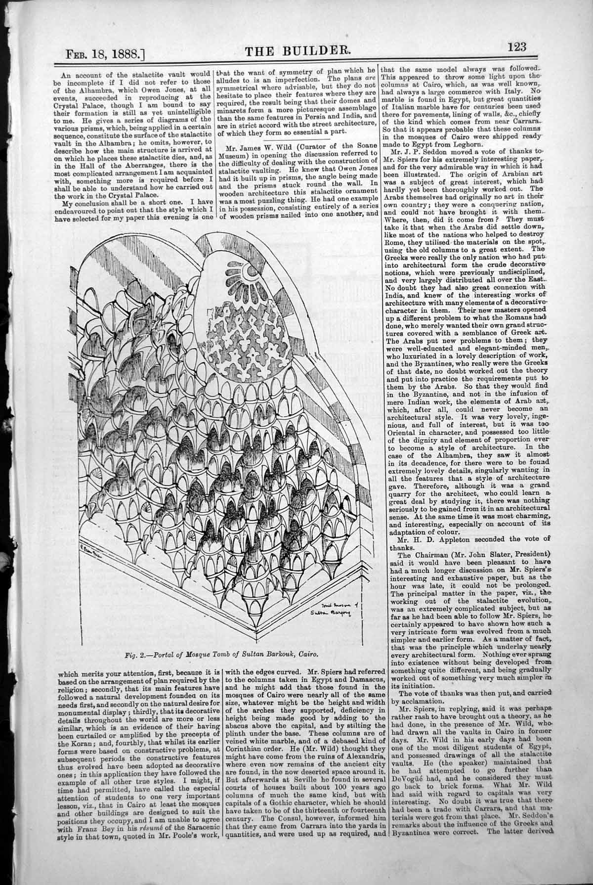 Old Print Portal Mosque Tomb Sultan Cairo Plan St Marks Farnborough 1888 19th