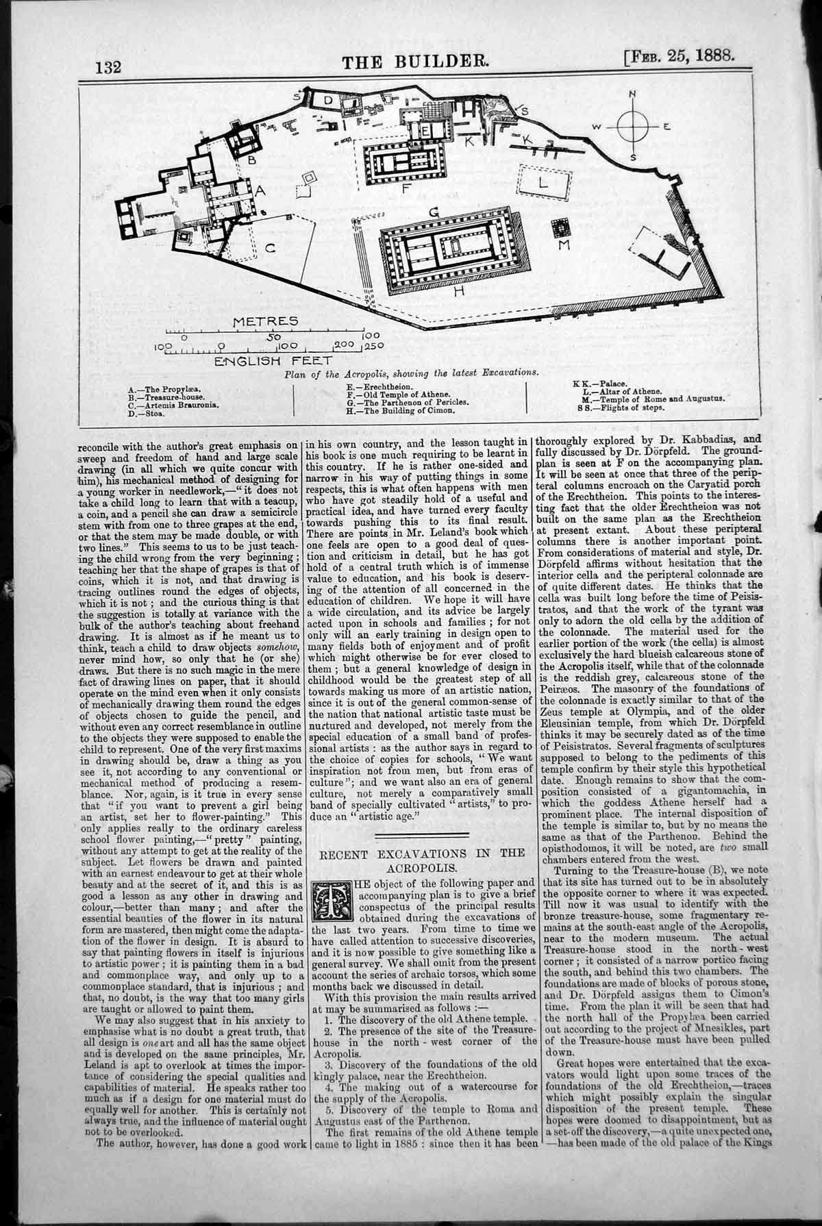 Old Plan Acropolis Showing Excavations Propylaea Stoa Temple Athene 1888 19th