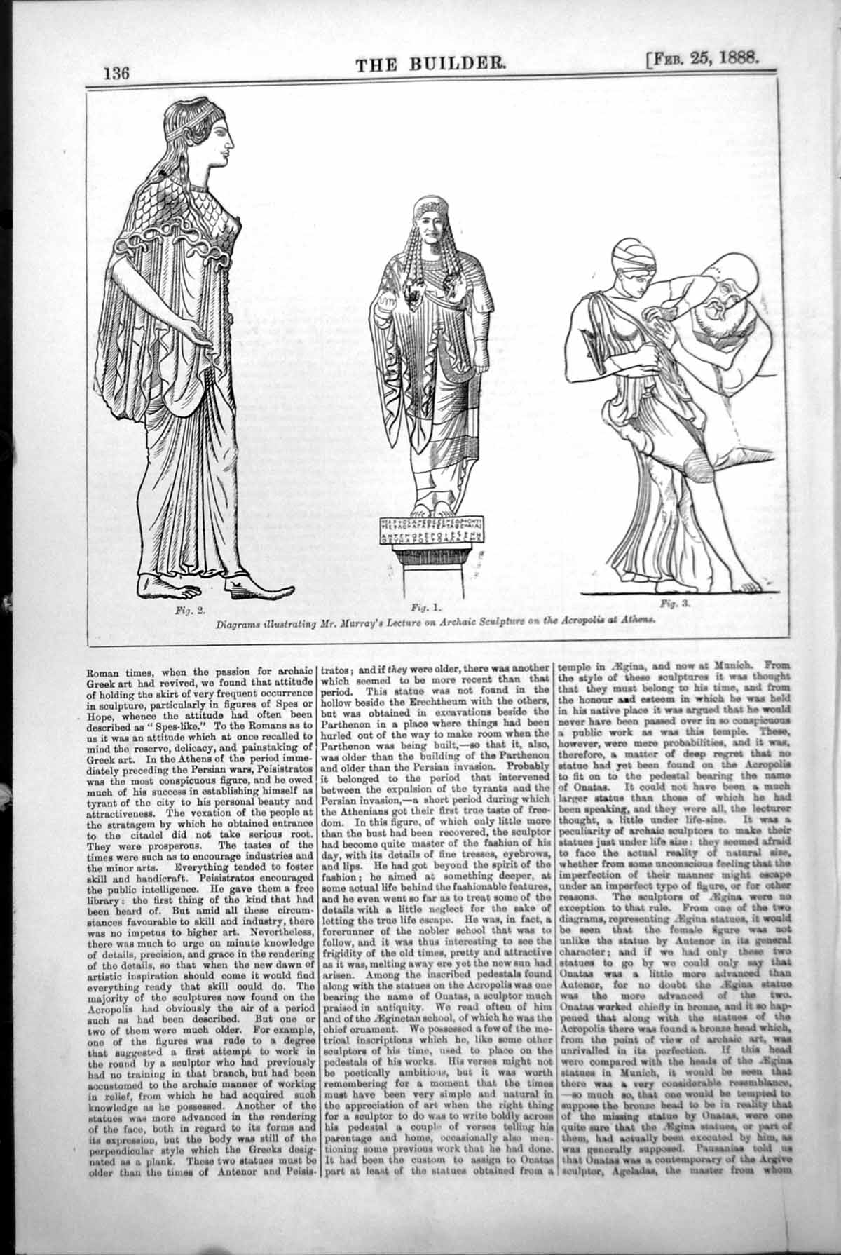 Old Print Illustrations Murrays Lecture Archaic Sculpture Acropolis Athens 1888