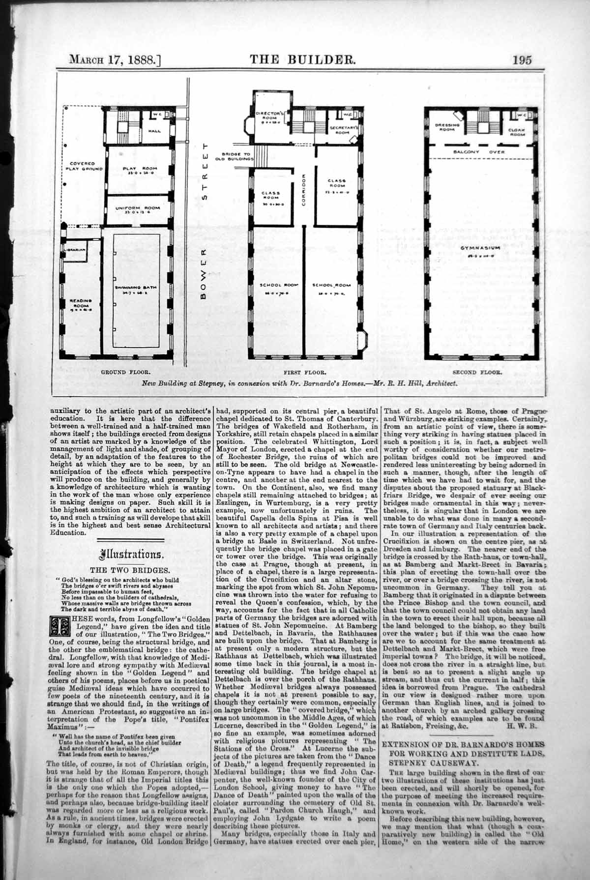 Old Print Plan Stepney Dr Barnardos Homes New Townhall Meerut India 1888 19th