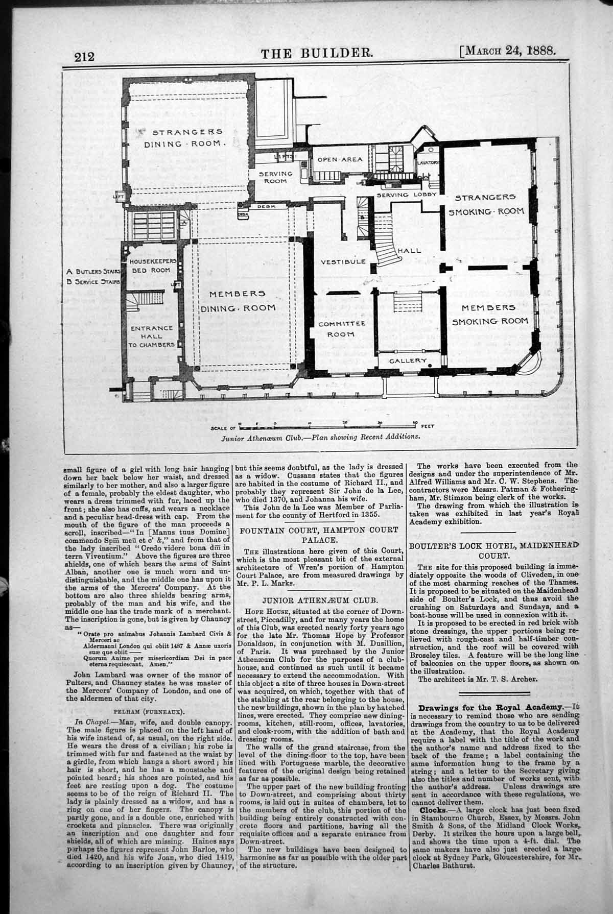 Antique Print Plan Athenoeum Club Recent Additions Members Dining Room 1888