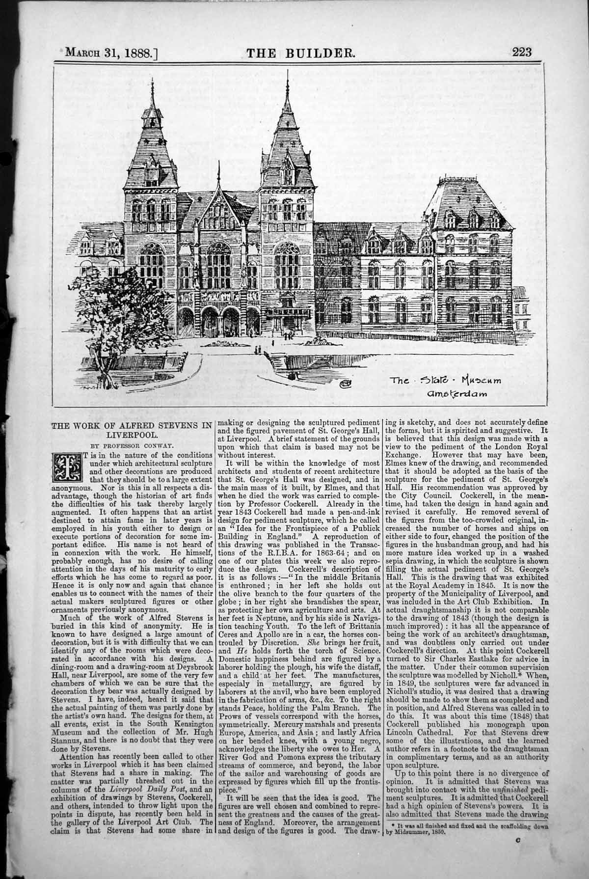 Original Old Antique Print State Museum Amsterdam Exterior Entrance Front 1888
