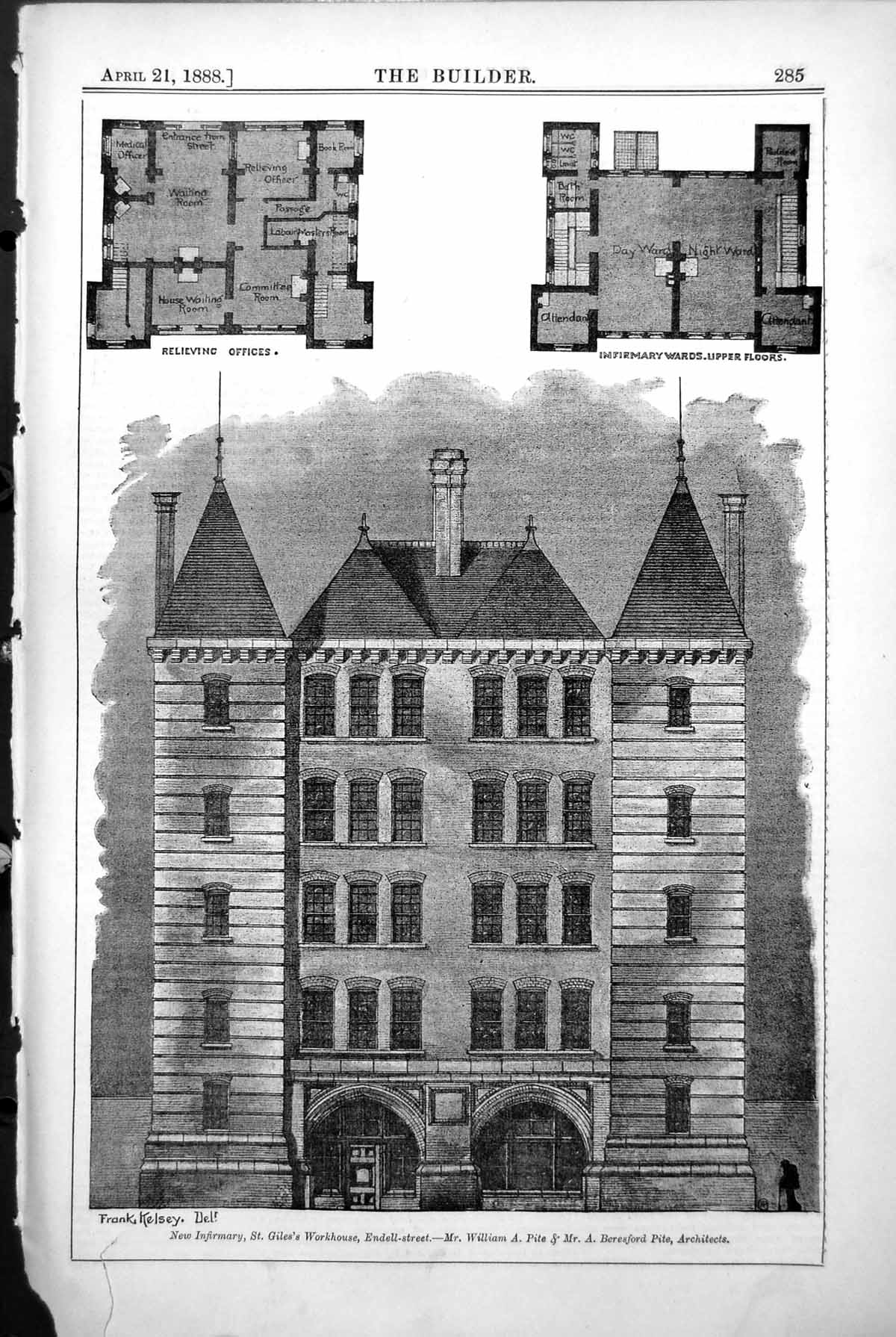 Old Print Plan New Infirmary St Giles Workhouse Endell St Pite & Pite Arch 1888