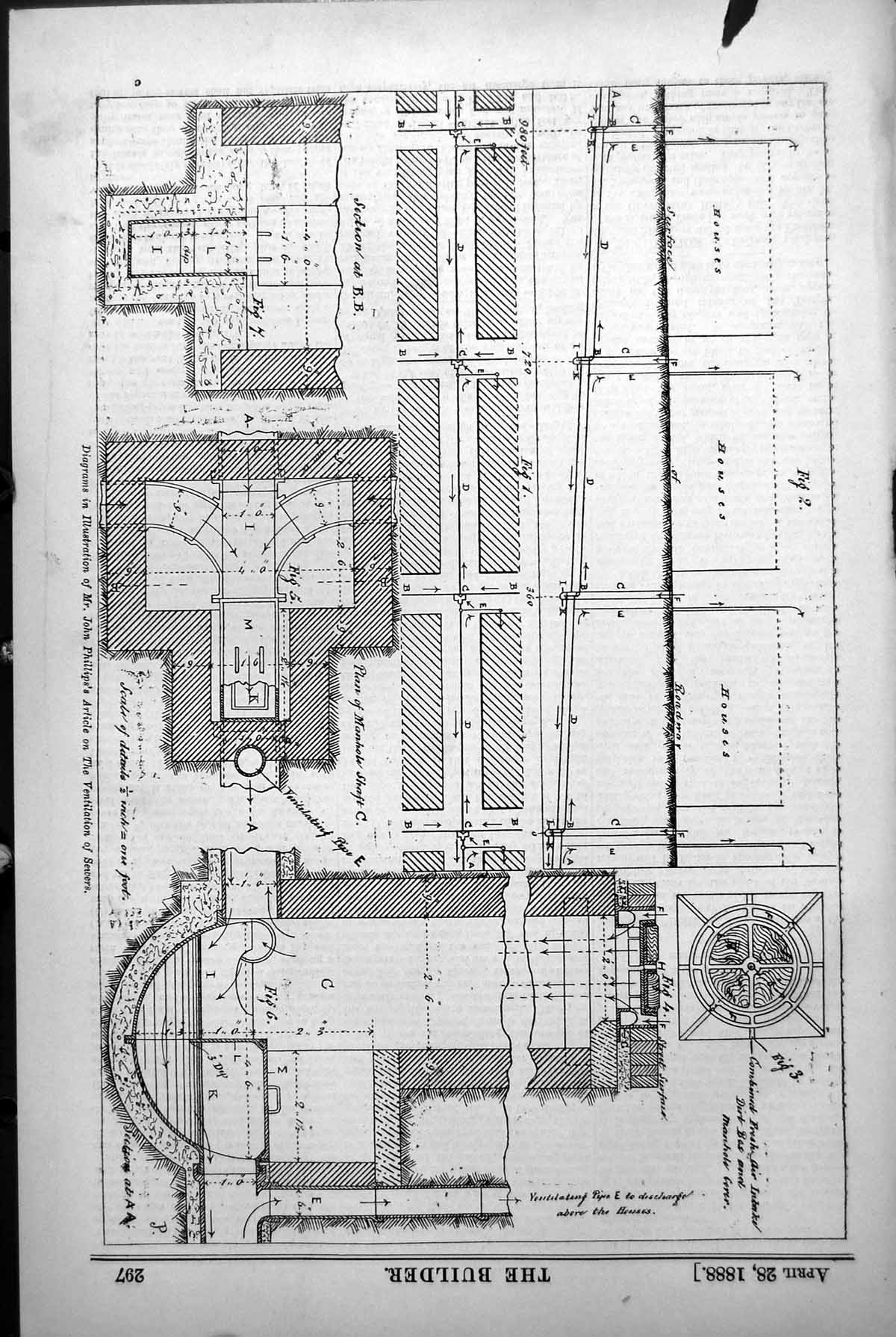 Old Diagrams Illustration John Phillips Article Ventilation Sewers 1888 19th