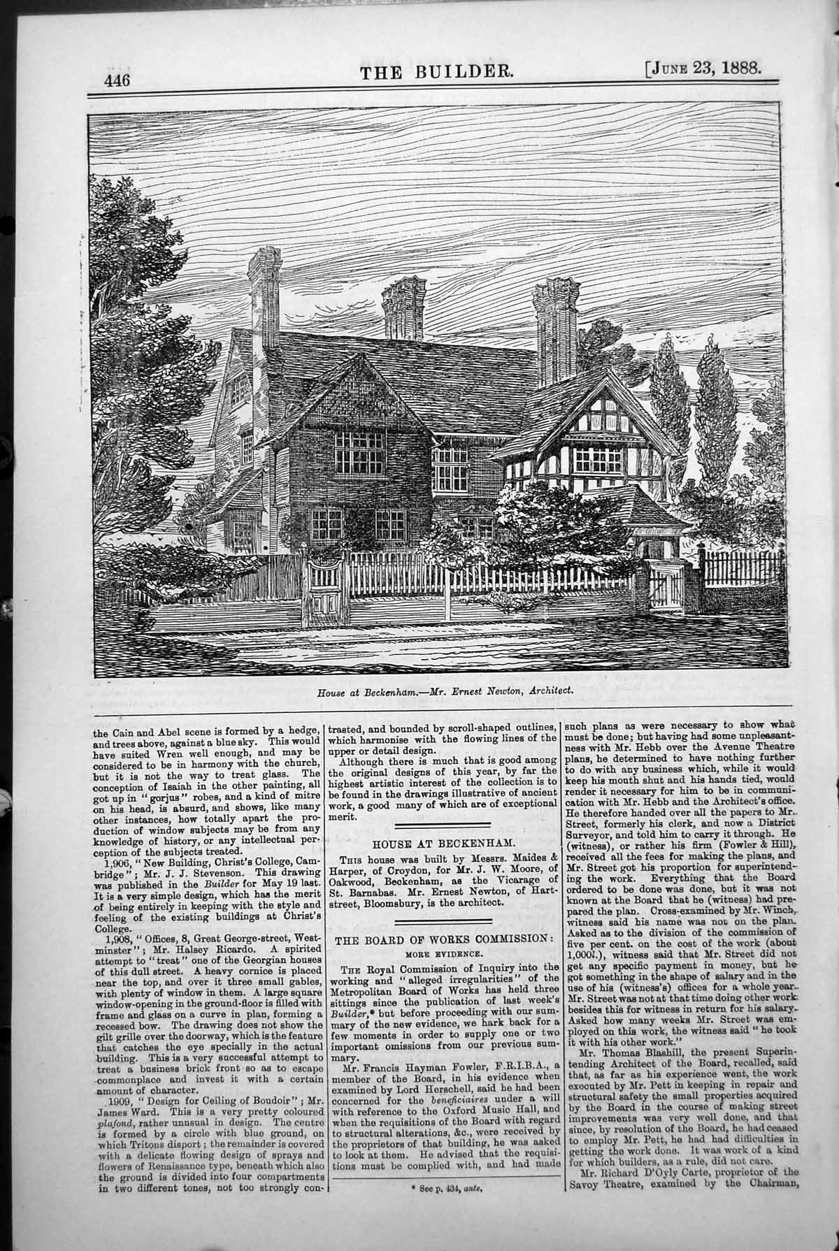 Old Print House Beckenham J Moore Vicarage St Barnabas Ernest Newton 1888 19th
