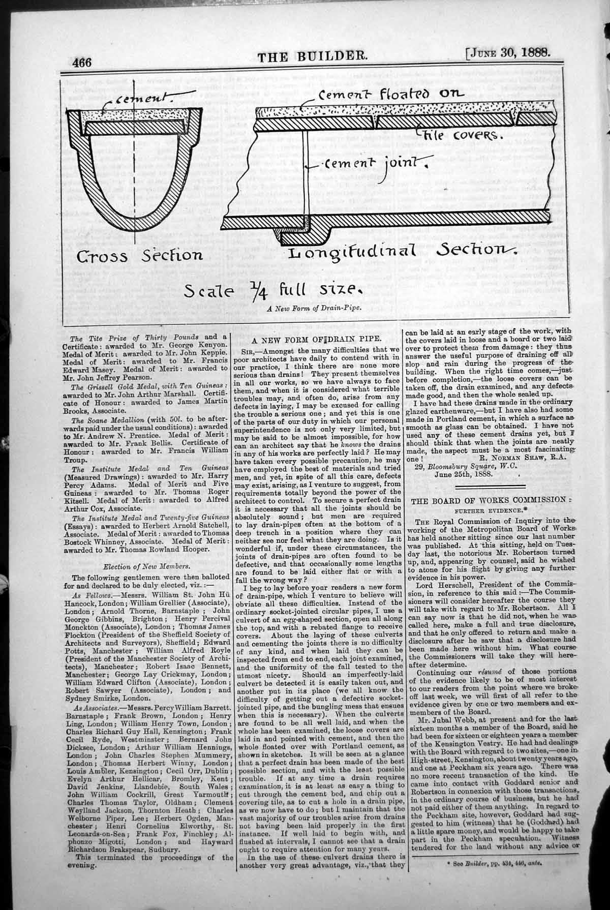 Old New Form Drain Pipe Cross Longitudinal Section Cement Joint 1888 Victorian