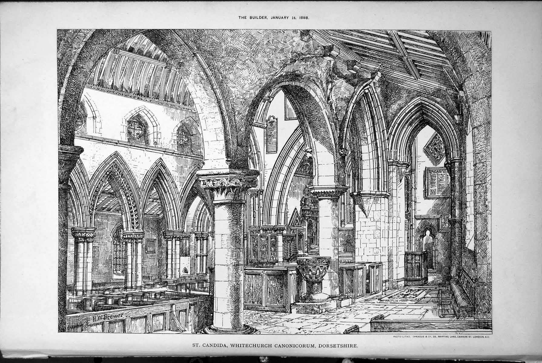 Antique Print Interior St Candida Whitechurch Canonicorum Dorsetshire 1888 19th