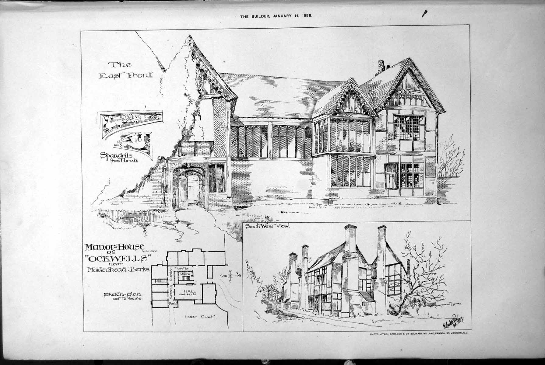 Old Plan Manor House Ockwells Maidenhead East Front Spandrils Porch1888 19th