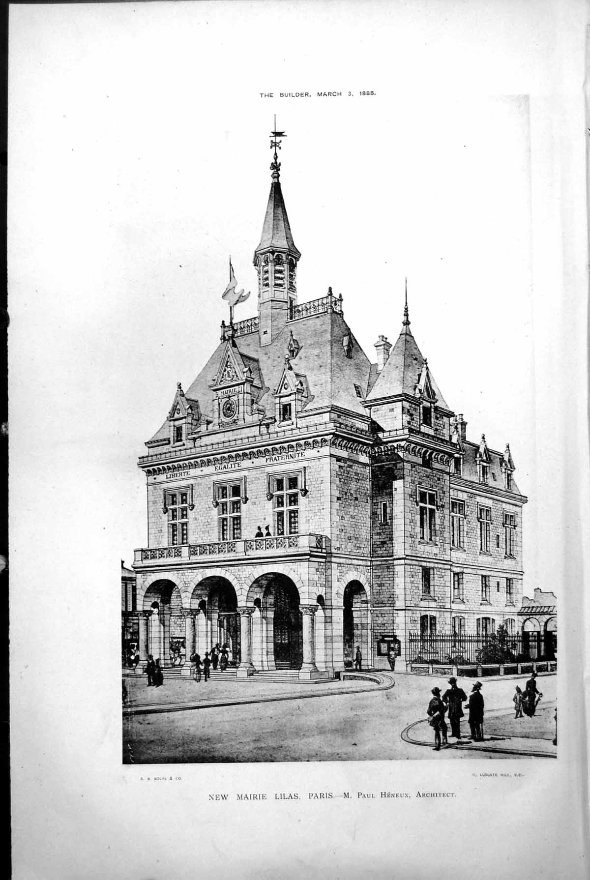 Old Exterior View New Mairie Lilas Paris M Paul Heneux Architect 1888 Victorian